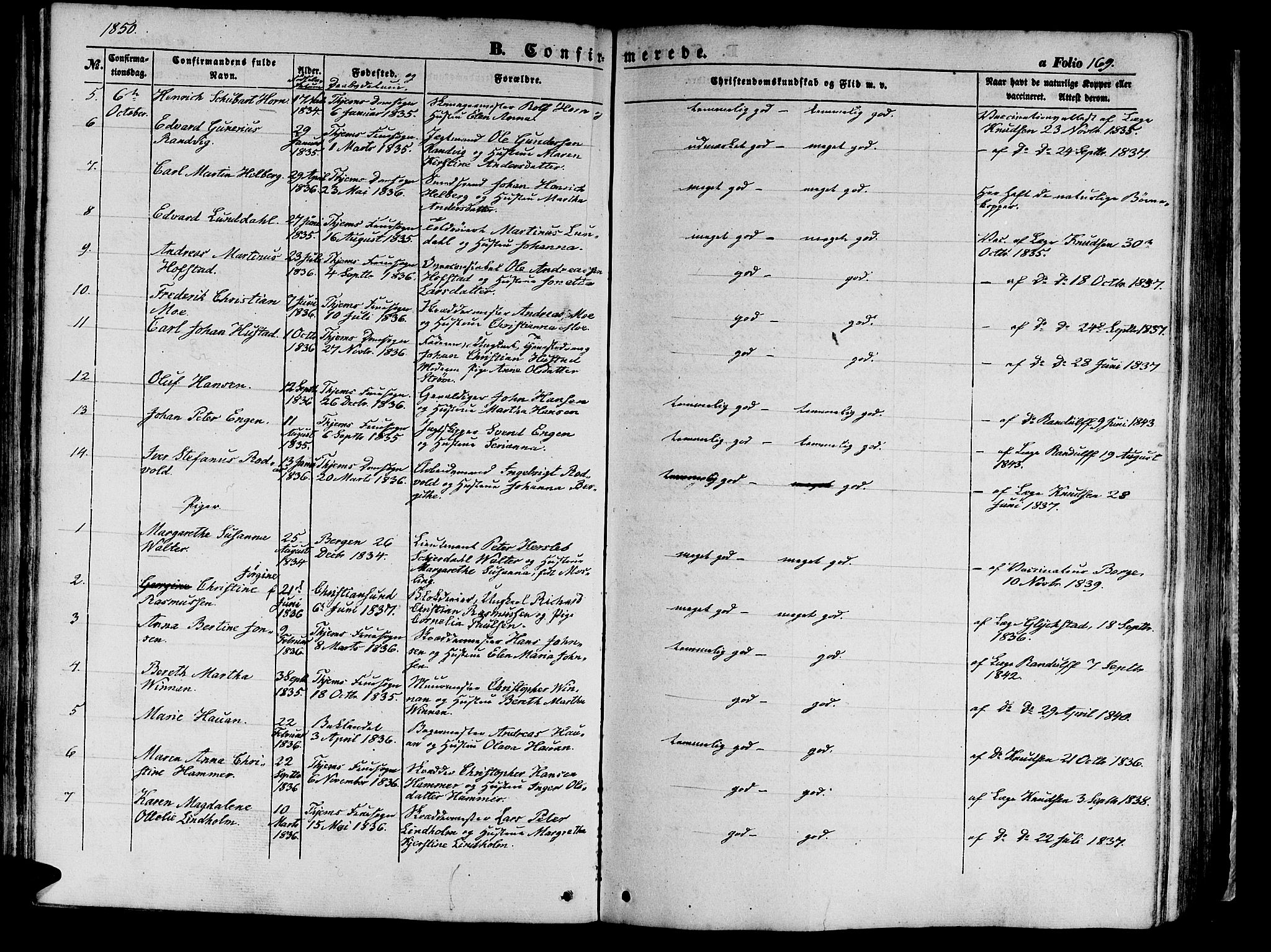 Ministerialprotokoller, klokkerbøker og fødselsregistre - Sør-Trøndelag, SAT/A-1456/602/L0137: Klokkerbok nr. 602C05, 1846-1856, s. 169