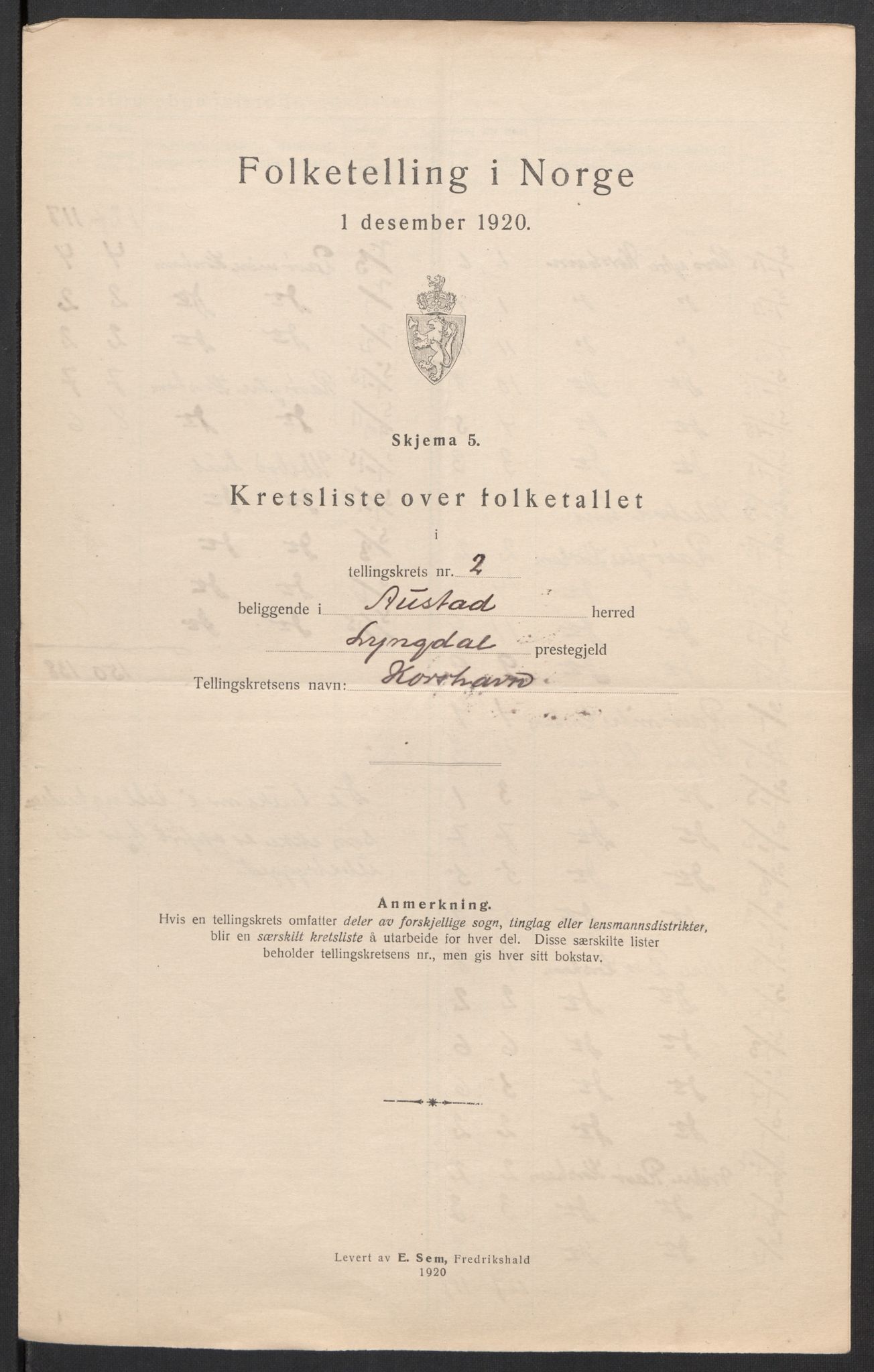SAK, Folketelling 1920 for 1031 Austad herred, 1920, s. 14