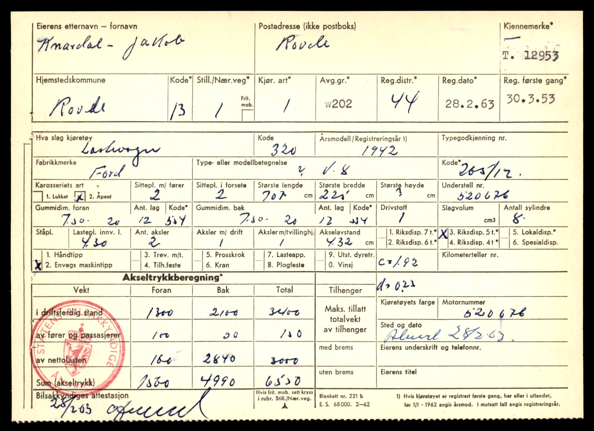 Møre og Romsdal vegkontor - Ålesund trafikkstasjon, AV/SAT-A-4099/F/Fe/L0036: Registreringskort for kjøretøy T 12831 - T 13030, 1927-1998, s. 1873