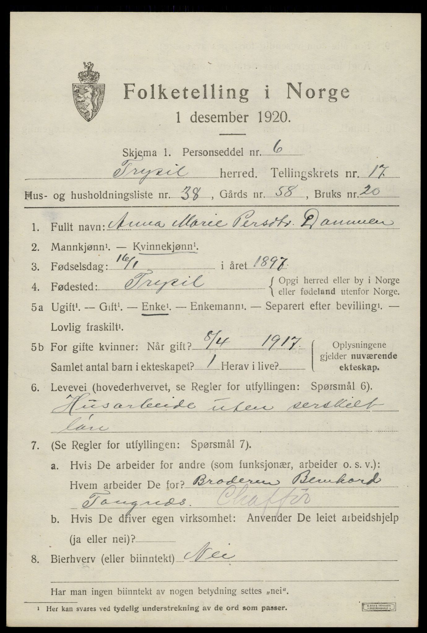 SAH, Folketelling 1920 for 0428 Trysil herred, 1920, s. 10645