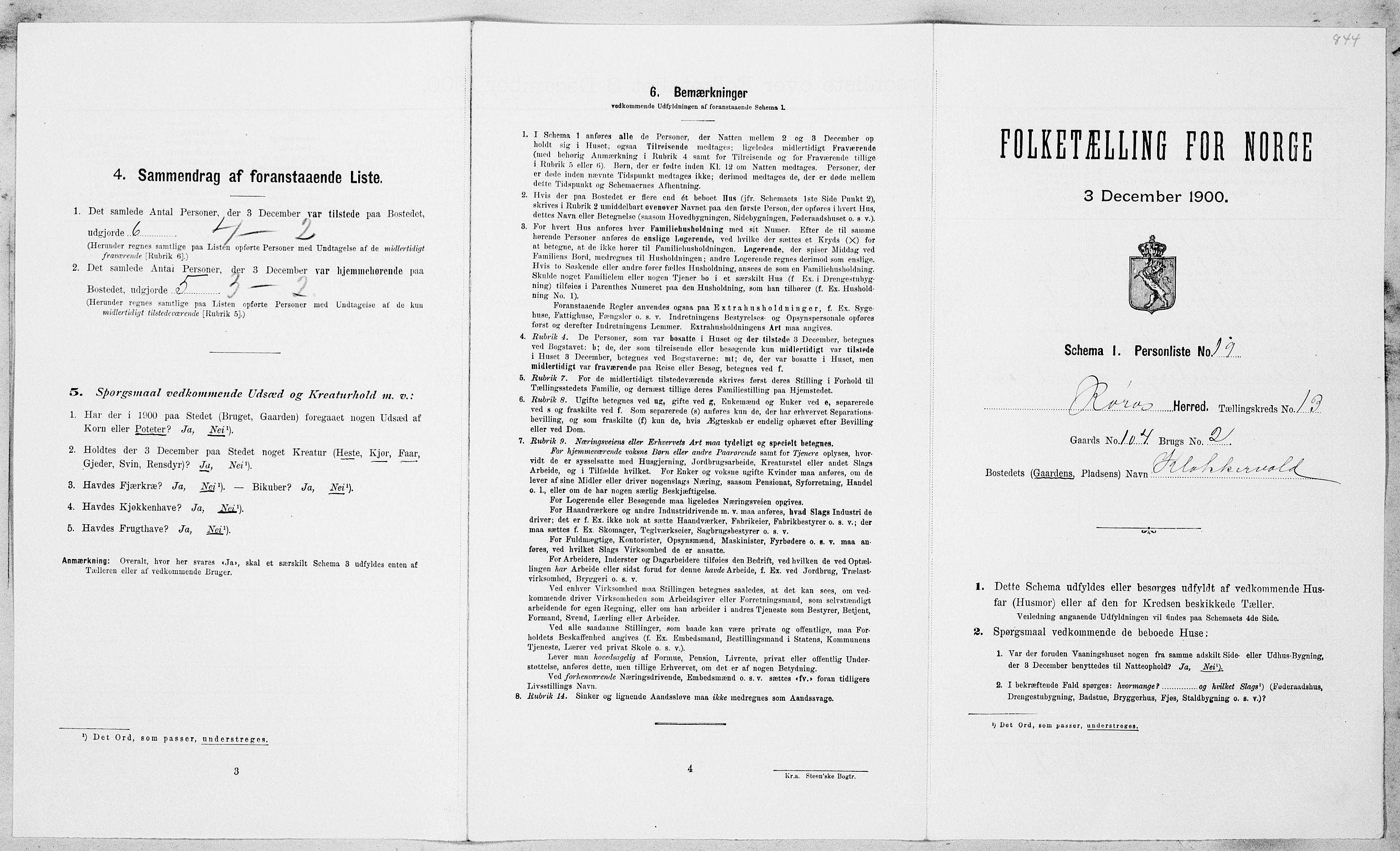 SAT, Folketelling 1900 for 1640 Røros herred, 1900, s. 1422