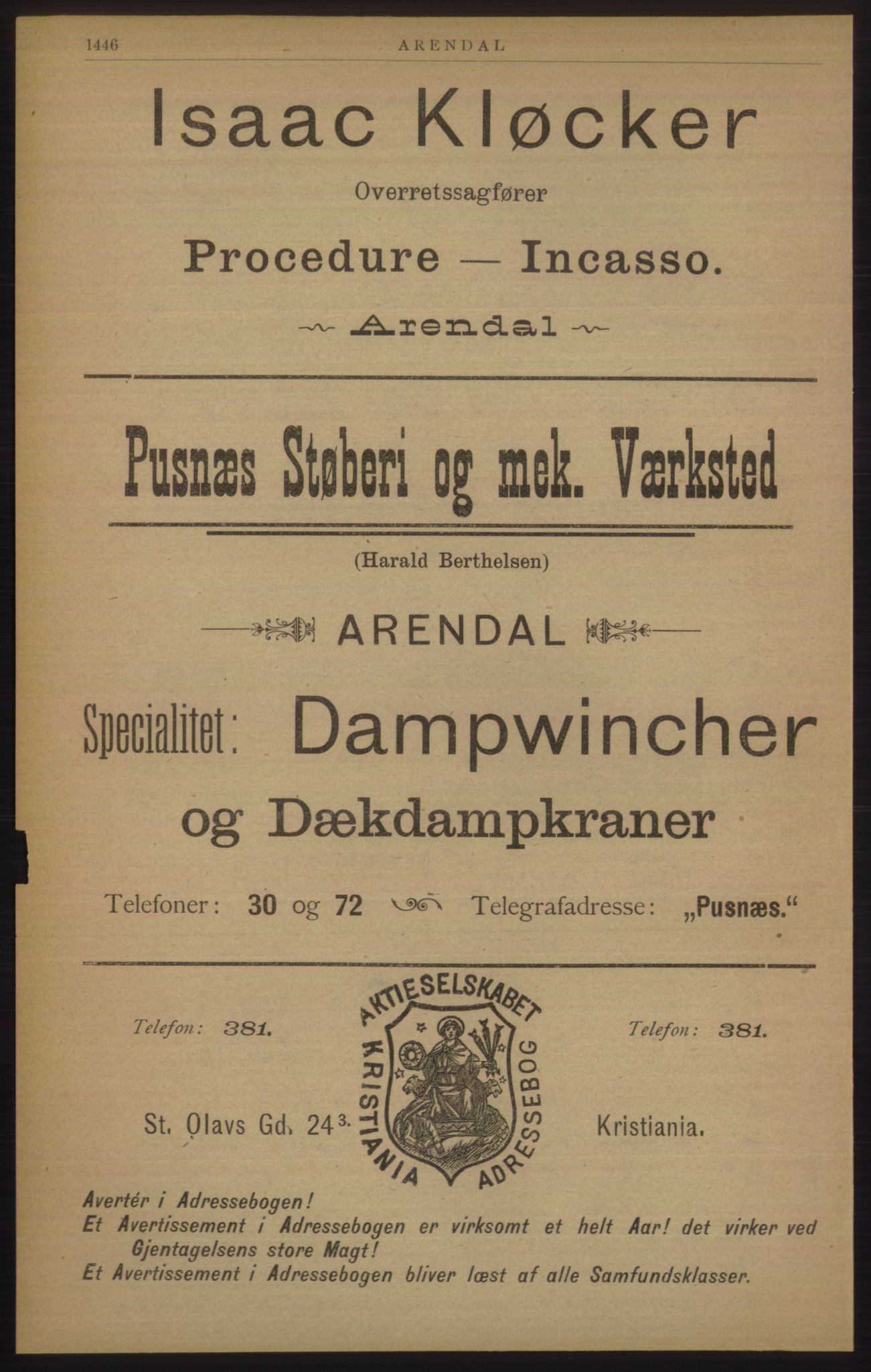 Kristiania/Oslo adressebok, PUBL/-, 1905, s. 1446