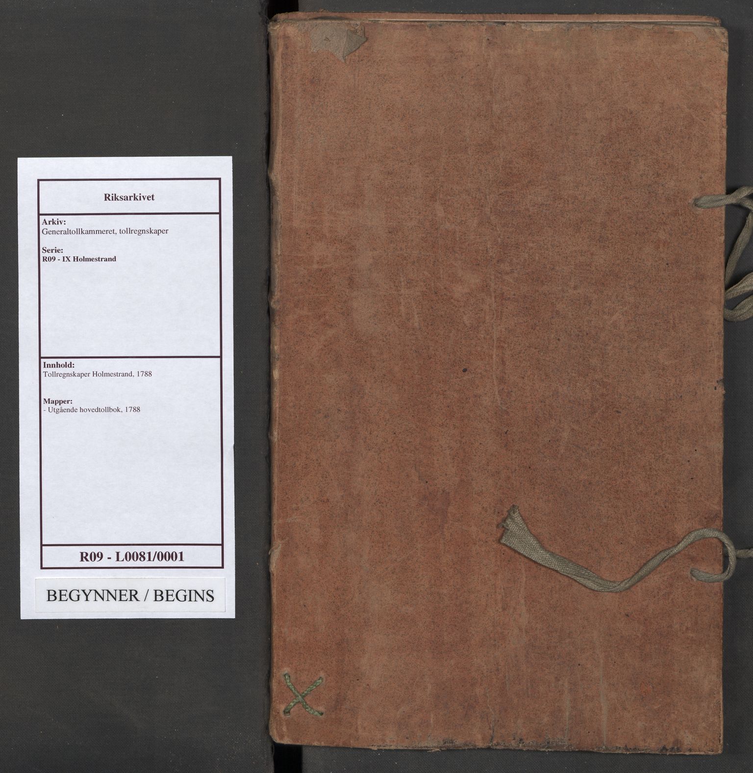 Generaltollkammeret, tollregnskaper, AV/RA-EA-5490/R09/L0081/0001: Tollregnskaper Holmestrand / Utgående hovedtollbok, 1788