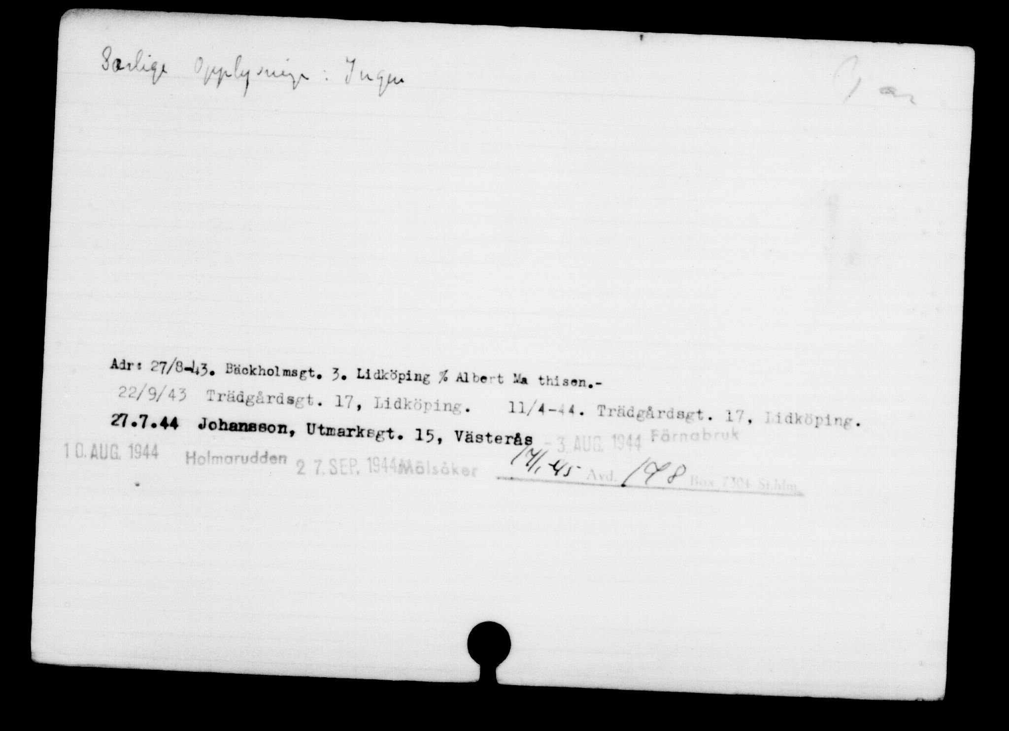 Utenriksstasjonene, Legasjonen i Stockholm, Flyktningkontoret, AV/RA-S-6753/V/Va/L0001: Kjesäterkartoteket, flyktninger med registreringsnr. 1-1000, 1940-1945, s. 785