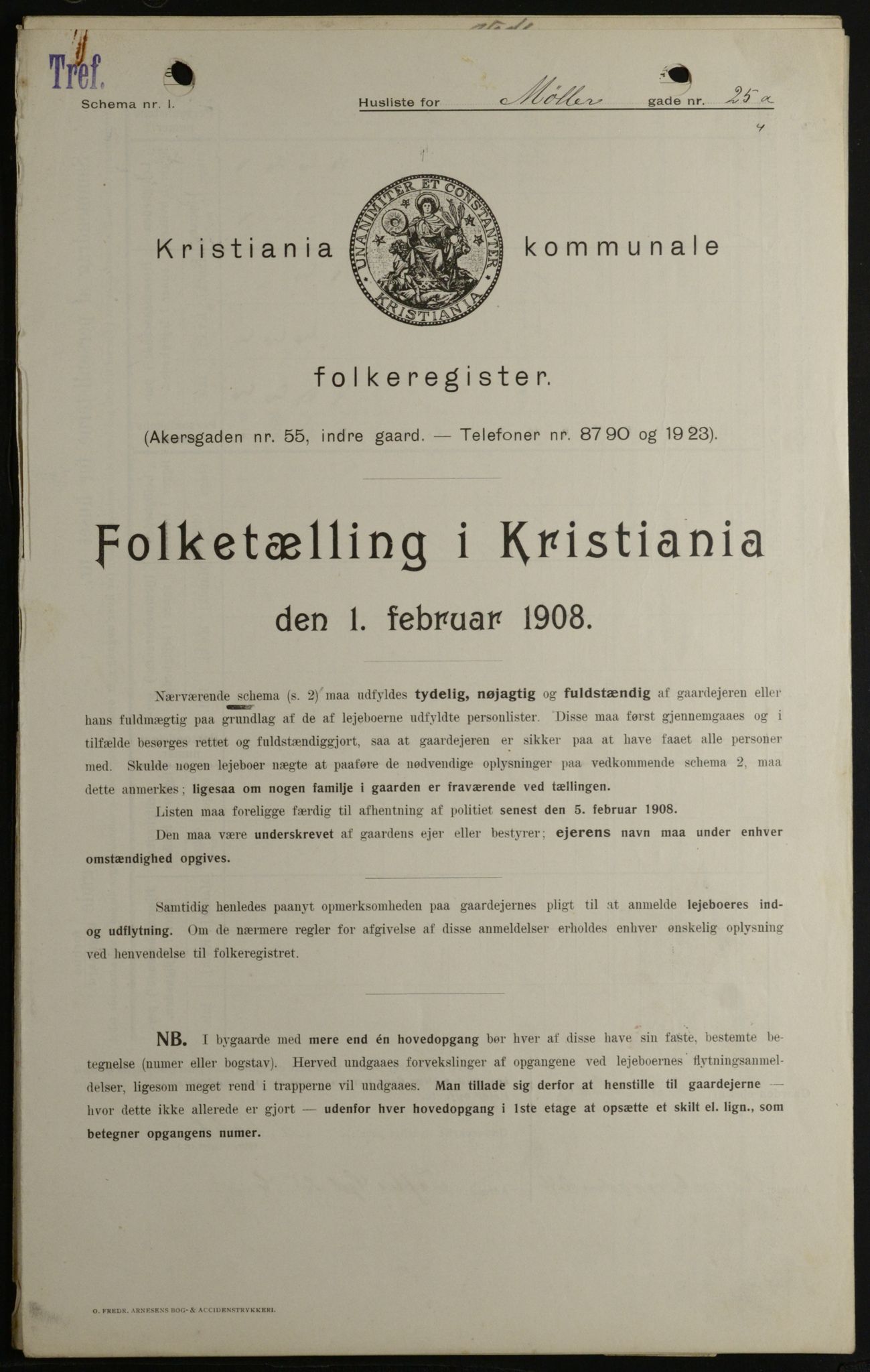 OBA, Kommunal folketelling 1.2.1908 for Kristiania kjøpstad, 1908, s. 61464