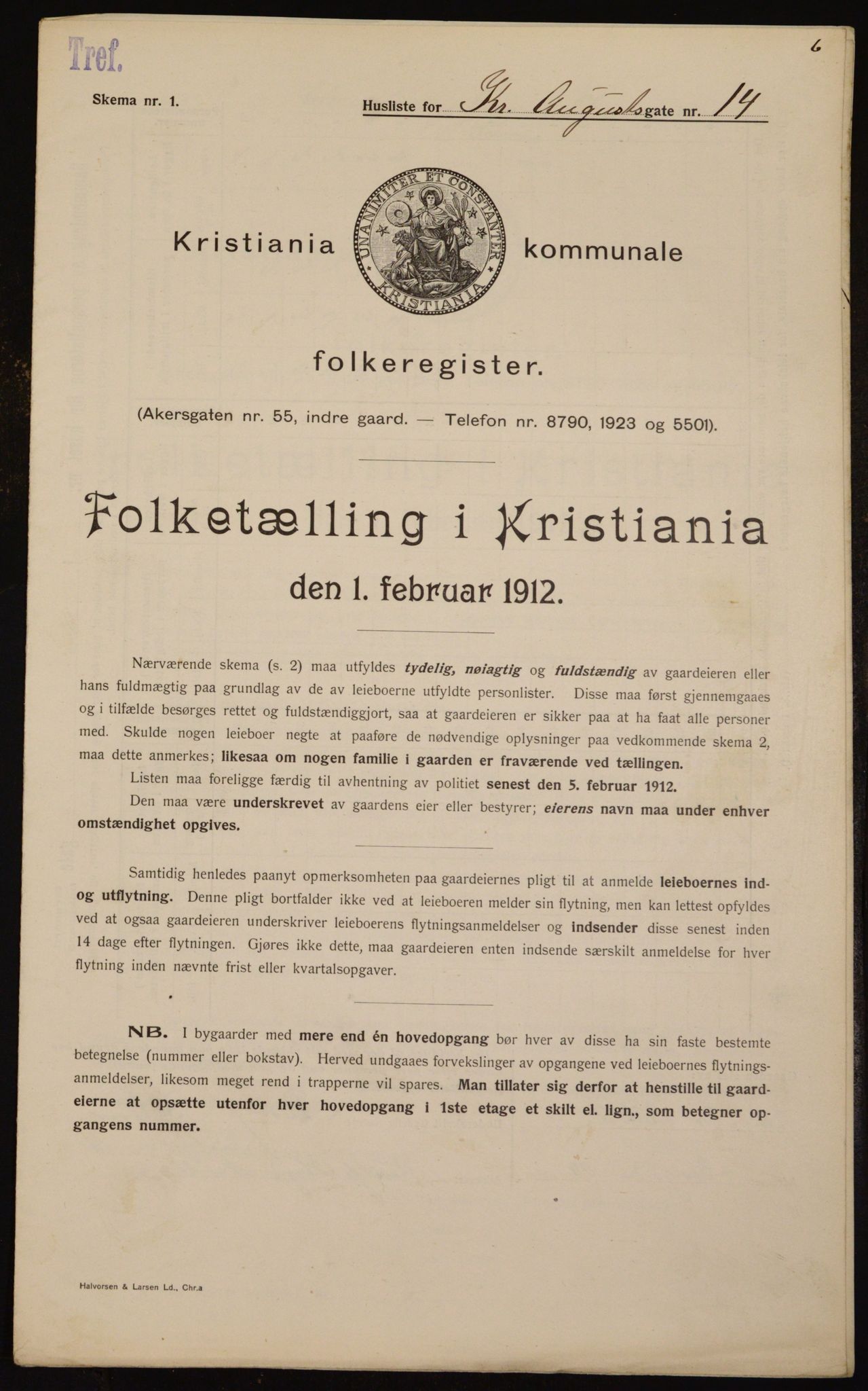 OBA, Kommunal folketelling 1.2.1912 for Kristiania, 1912, s. 54307