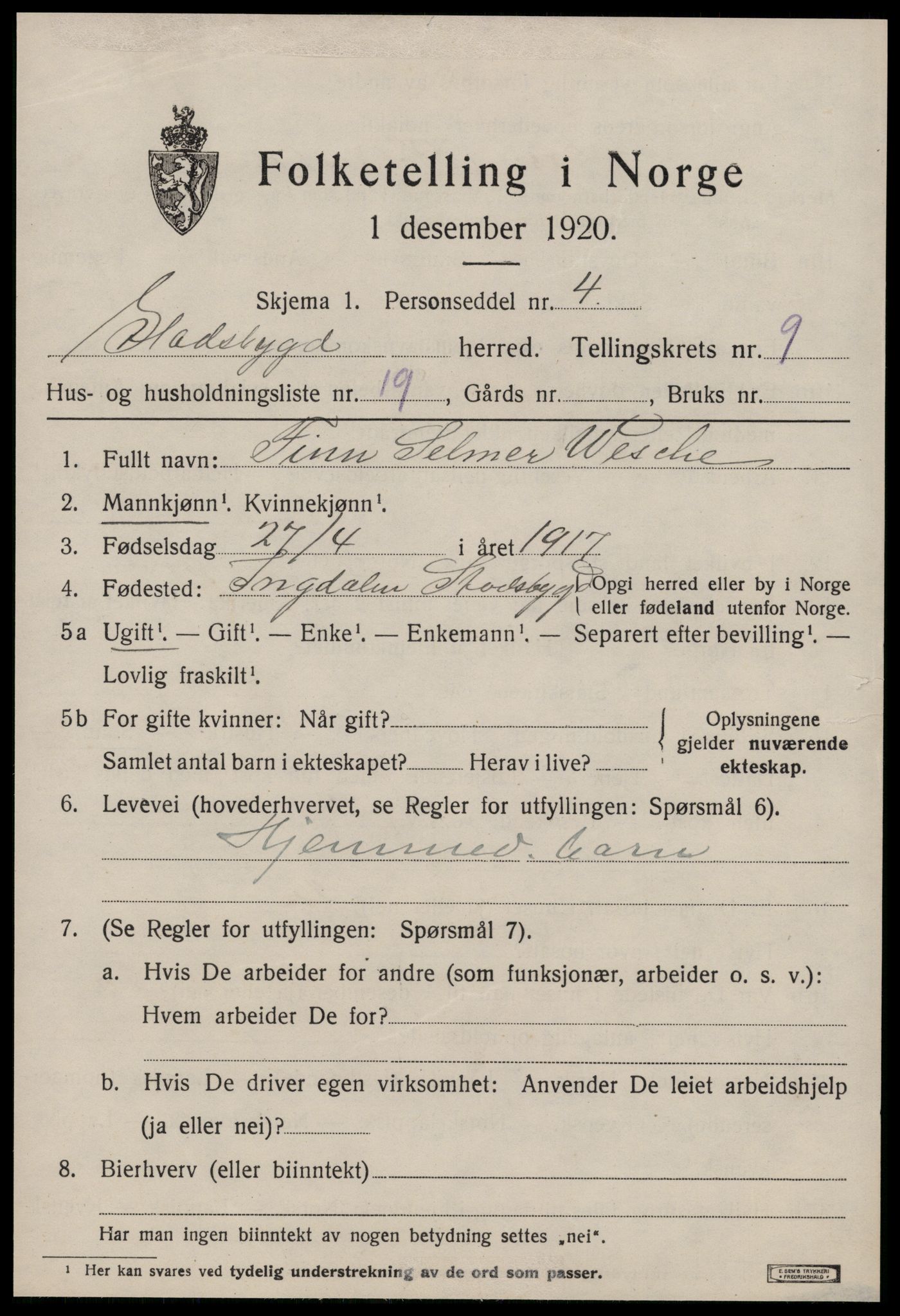 SAT, Folketelling 1920 for 1625 Stadsbygd herred, 1920, s. 4476