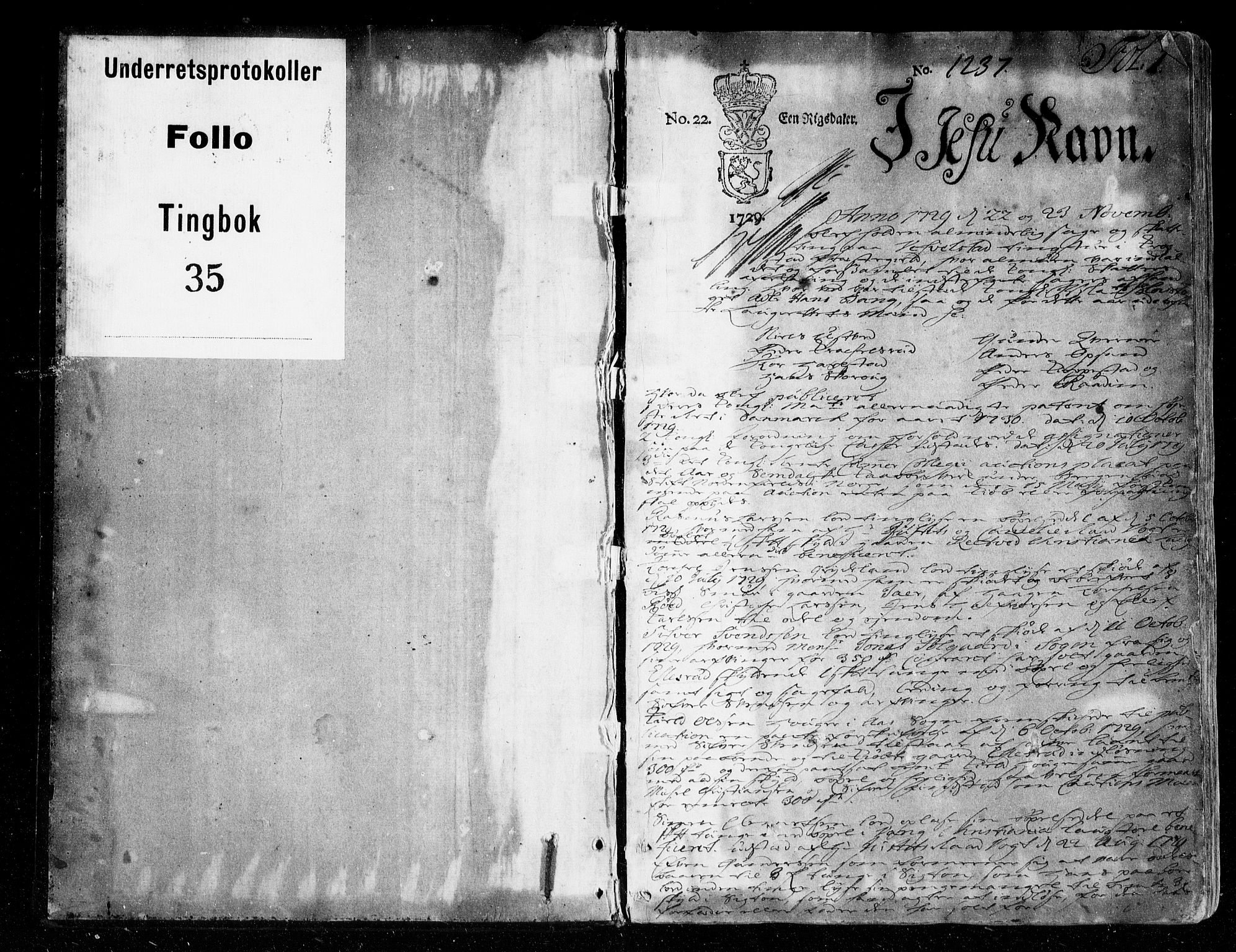 Follo sorenskriveri, AV/SAO-A-10274/F/Fb/Fba/L0035: Tingbok, 1729-1734, s. 0b-1a