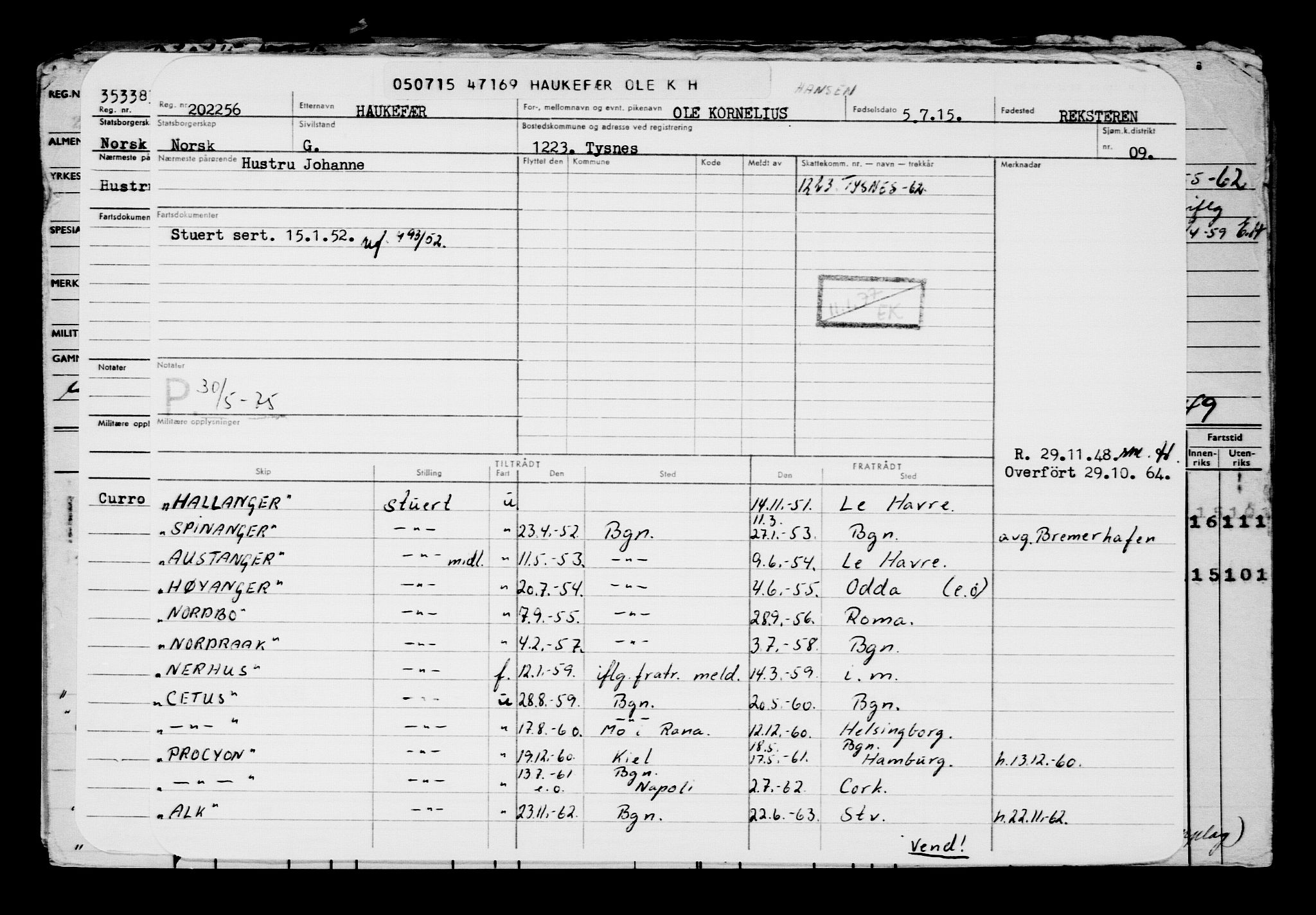 Direktoratet for sjømenn, AV/RA-S-3545/G/Gb/L0131: Hovedkort, 1915, s. 97