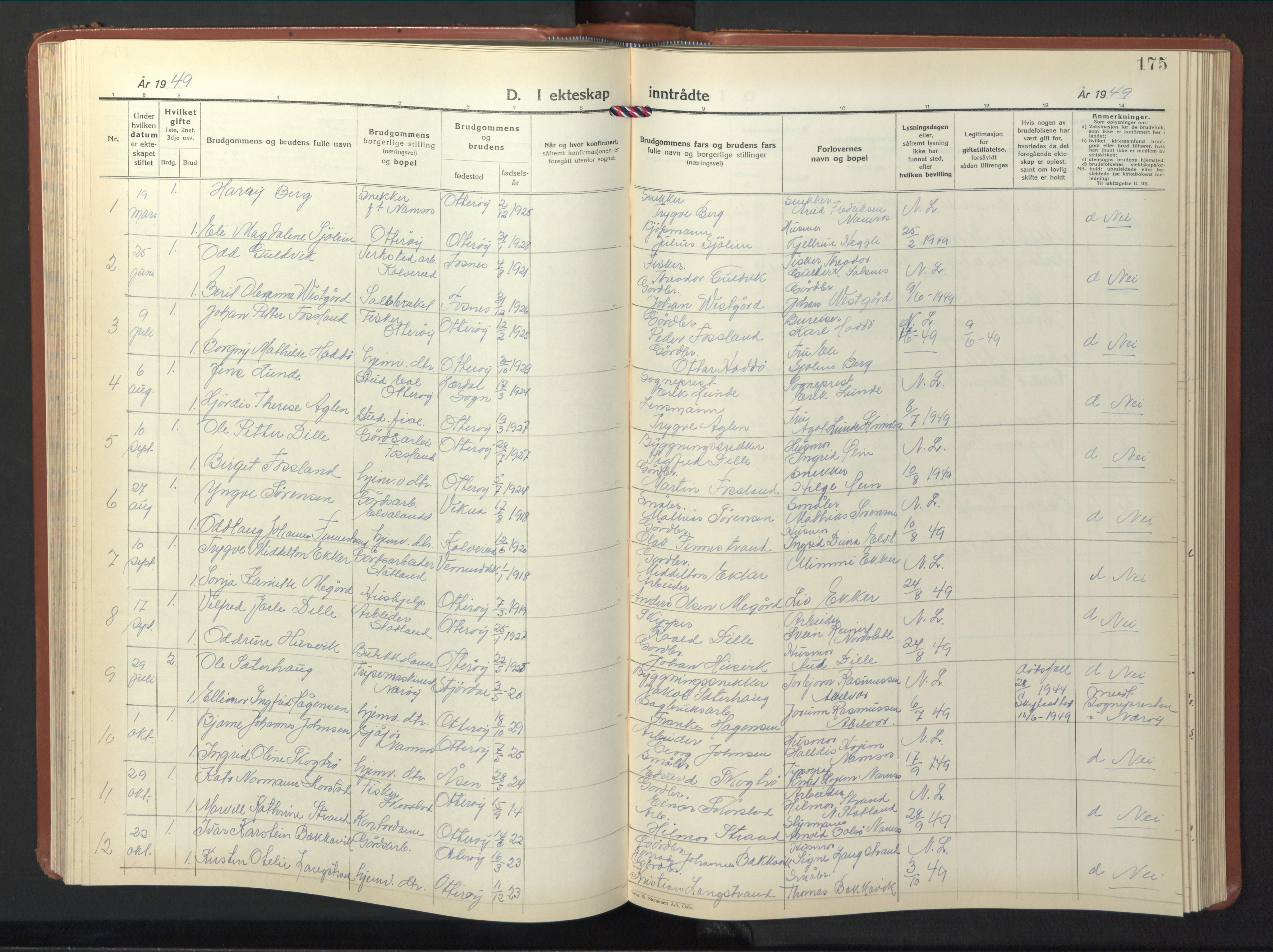 Ministerialprotokoller, klokkerbøker og fødselsregistre - Nord-Trøndelag, AV/SAT-A-1458/774/L0631: Klokkerbok nr. 774C02, 1934-1950, s. 175