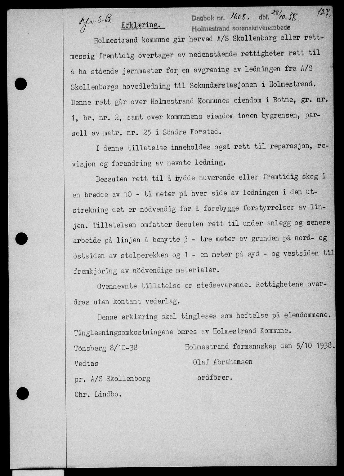 Holmestrand sorenskriveri, SAKO/A-67/G/Ga/Gaa/L0050: Pantebok nr. A-50, 1938-1939, Dagboknr: 1608/1938