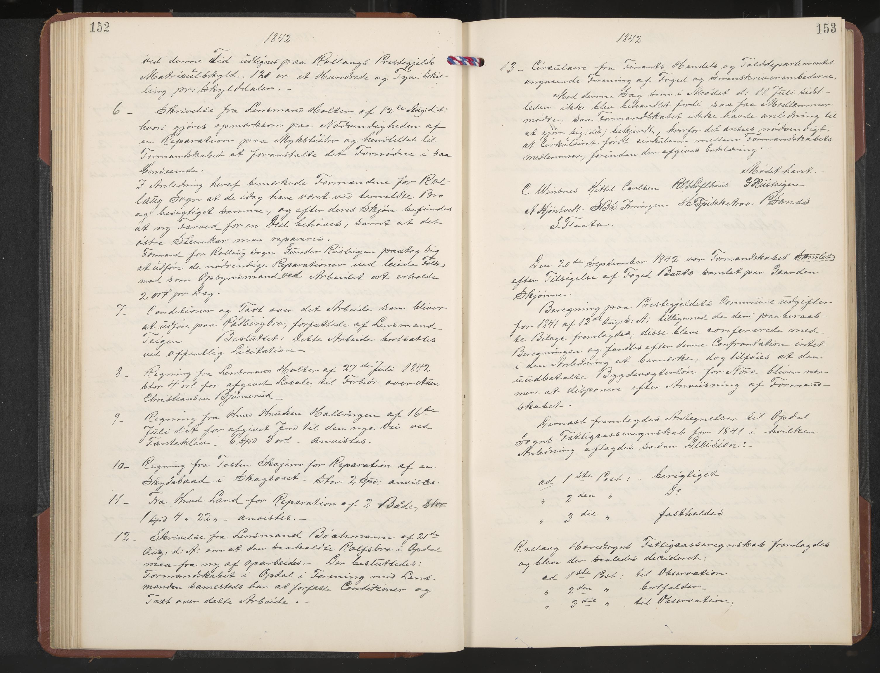 Rollag formannskap og sentraladministrasjon, IKAK/0632021-2/A/Aa/L0001: Møtebok med register, 1837-1859, s. 152-153