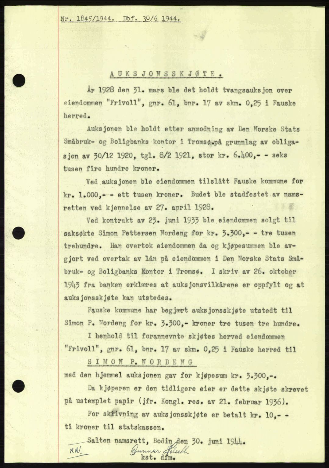 Salten sorenskriveri, SAT/A-4578/1/2/2C: Pantebok nr. A14-15, 1943-1945, Dagboknr: 1845/1944