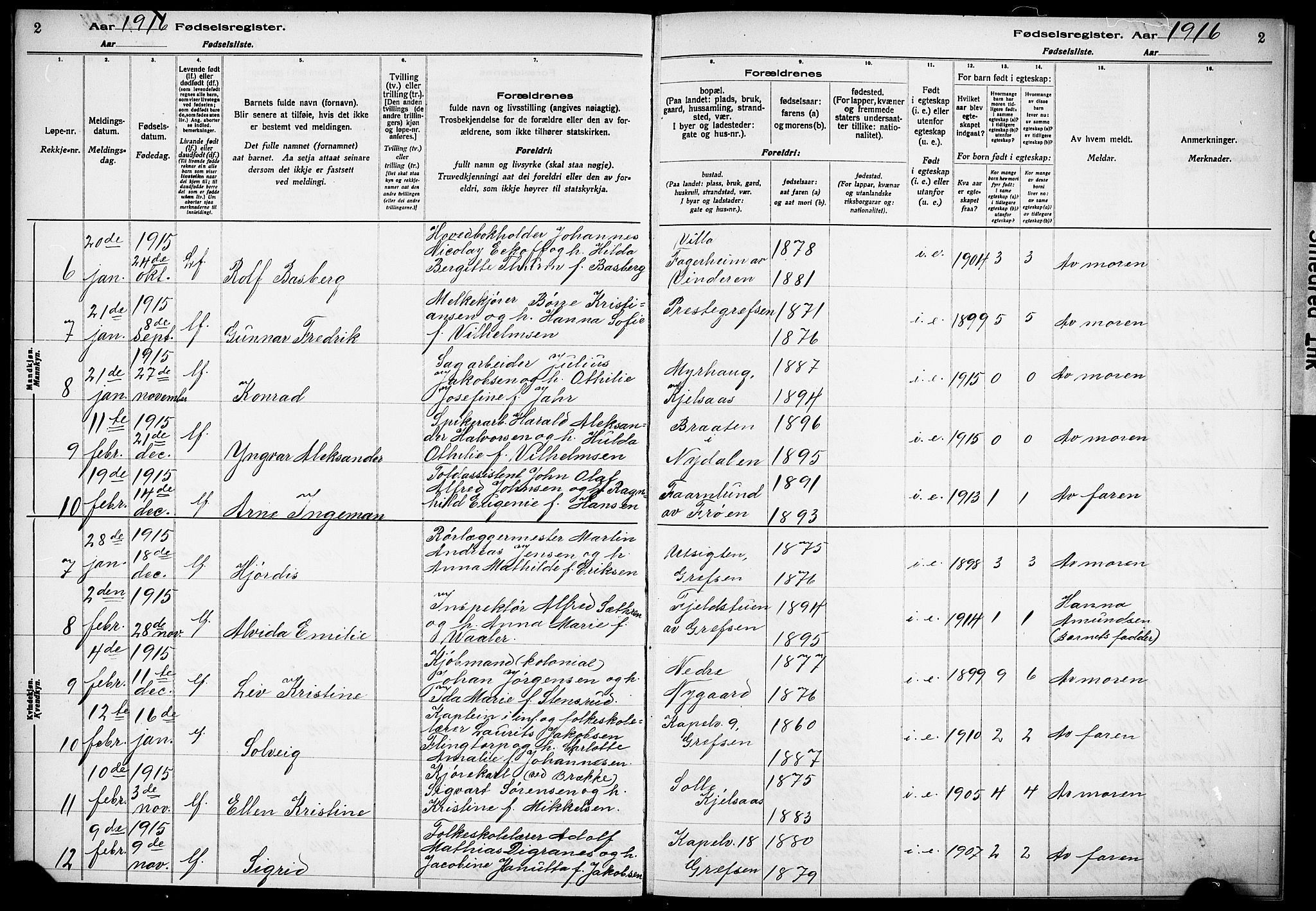 Vestre Aker prestekontor Kirkebøker, SAO/A-10025/J/Ja/L0001: Fødselsregister nr. 1, 1916-1922, s. 2