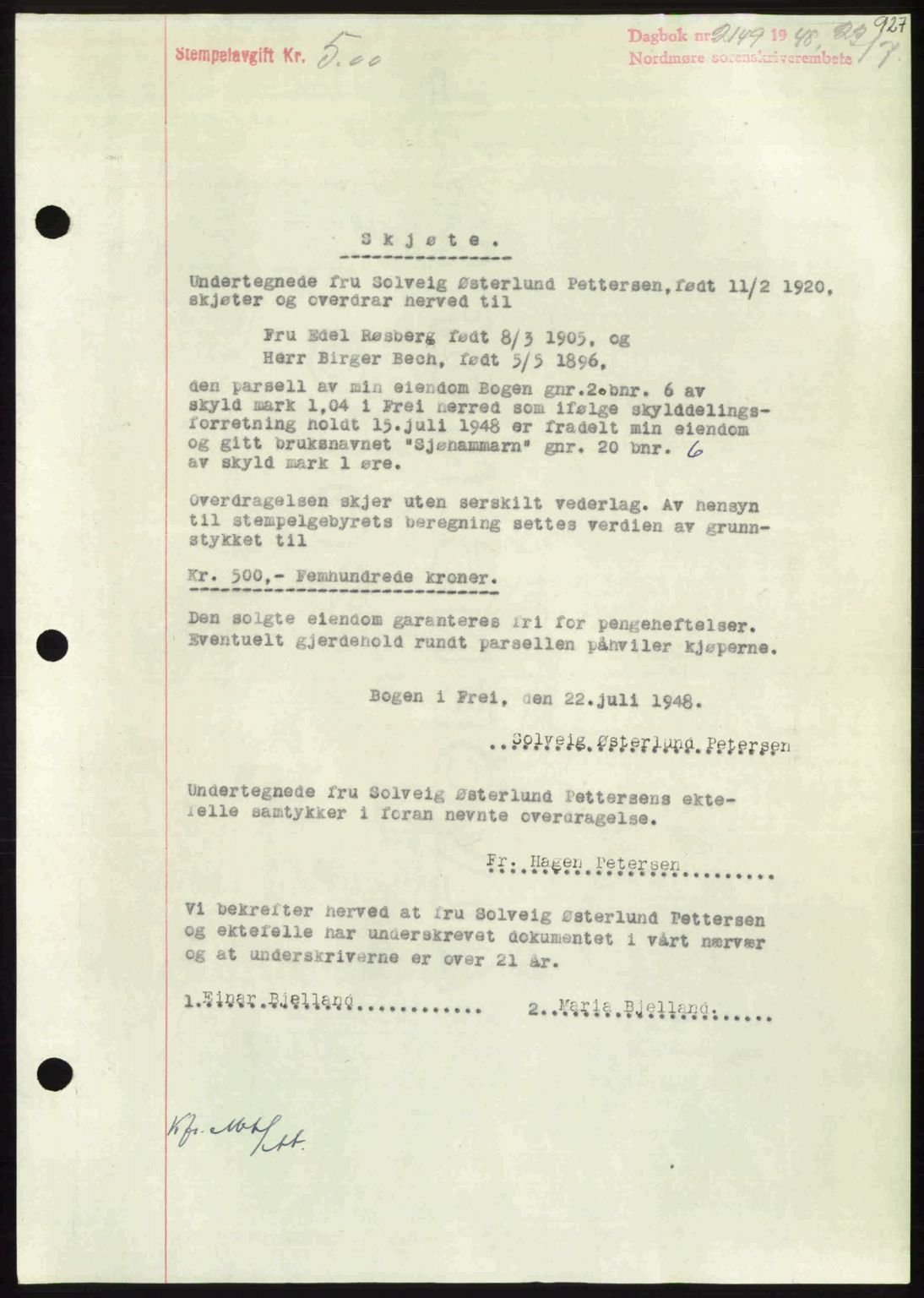 Nordmøre sorenskriveri, SAT/A-4132/1/2/2Ca: Pantebok nr. A108, 1948-1948, Dagboknr: 2149/1948