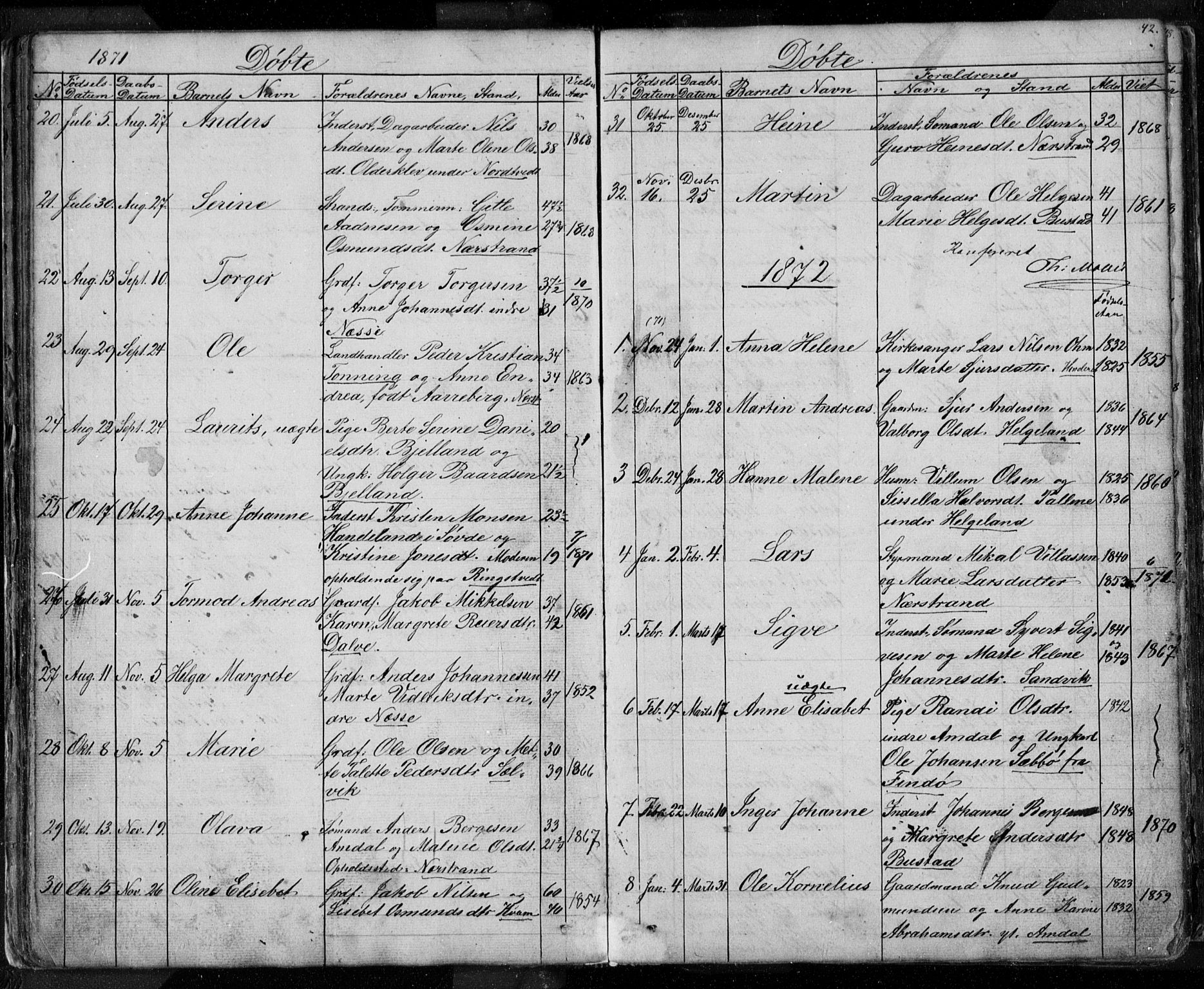 Nedstrand sokneprestkontor, AV/SAST-A-101841/01/V: Klokkerbok nr. B 3, 1848-1933, s. 42