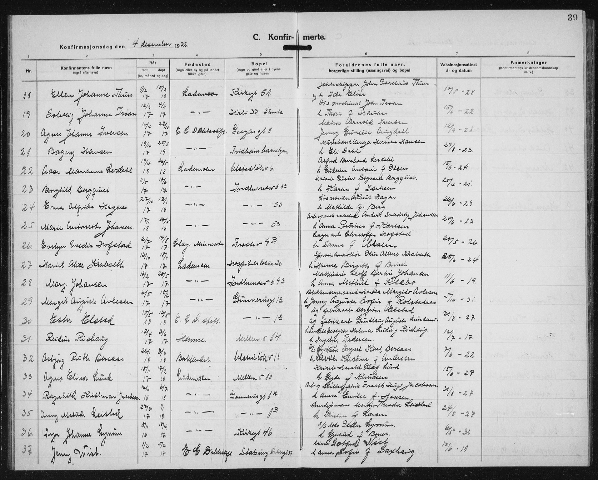 Ministerialprotokoller, klokkerbøker og fødselsregistre - Sør-Trøndelag, AV/SAT-A-1456/605/L0262: Klokkerbok nr. 605C09, 1930-1933, s. 39