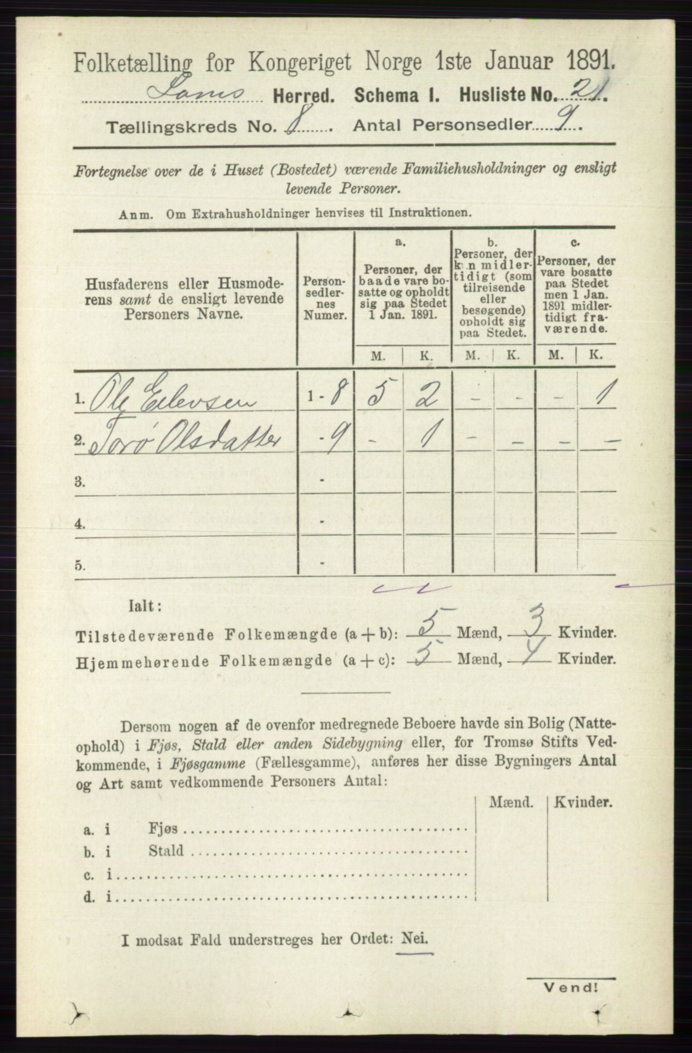 RA, Folketelling 1891 for 0514 Lom herred, 1891, s. 3063