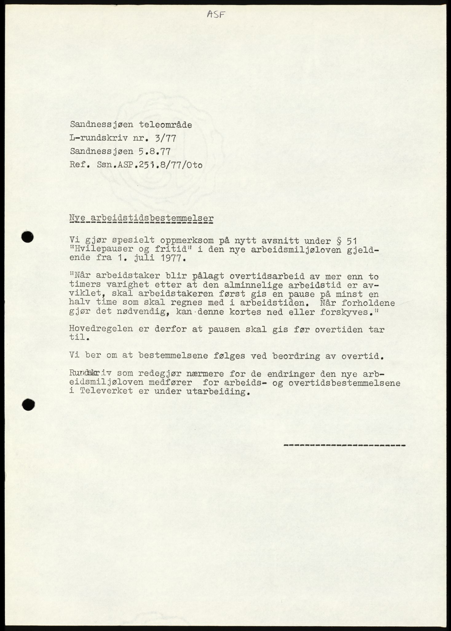 Televerket, Sandnessjøen teleområde, AV/SAT-A-5303/F/L0056: Lokale rundskriv (L-rundskriv), 1977-1995, s. 2