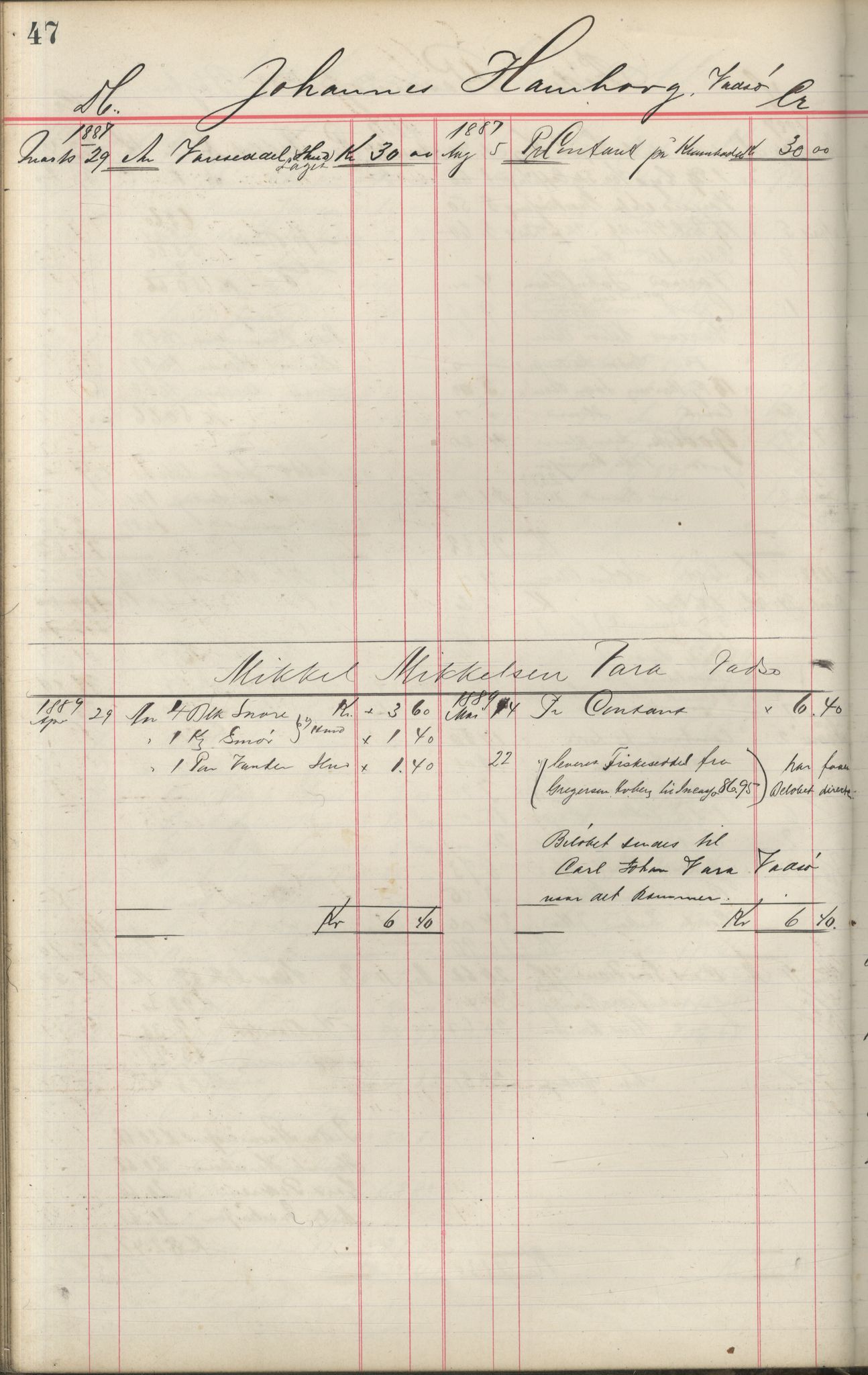 Brodtkorb handel A/S, VAMU/A-0001/F/Fa/L0001/0002: Kompanibøker. Innensogns / Compagnibog for Indensogns Fiskere No 11, 1887-1889, s. 47