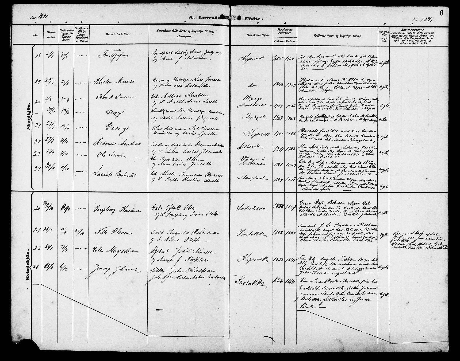 Kopervik sokneprestkontor, AV/SAST-A-101850/H/Ha/Hab/L0003: Klokkerbok nr. B 3, 1891-1909, s. 6