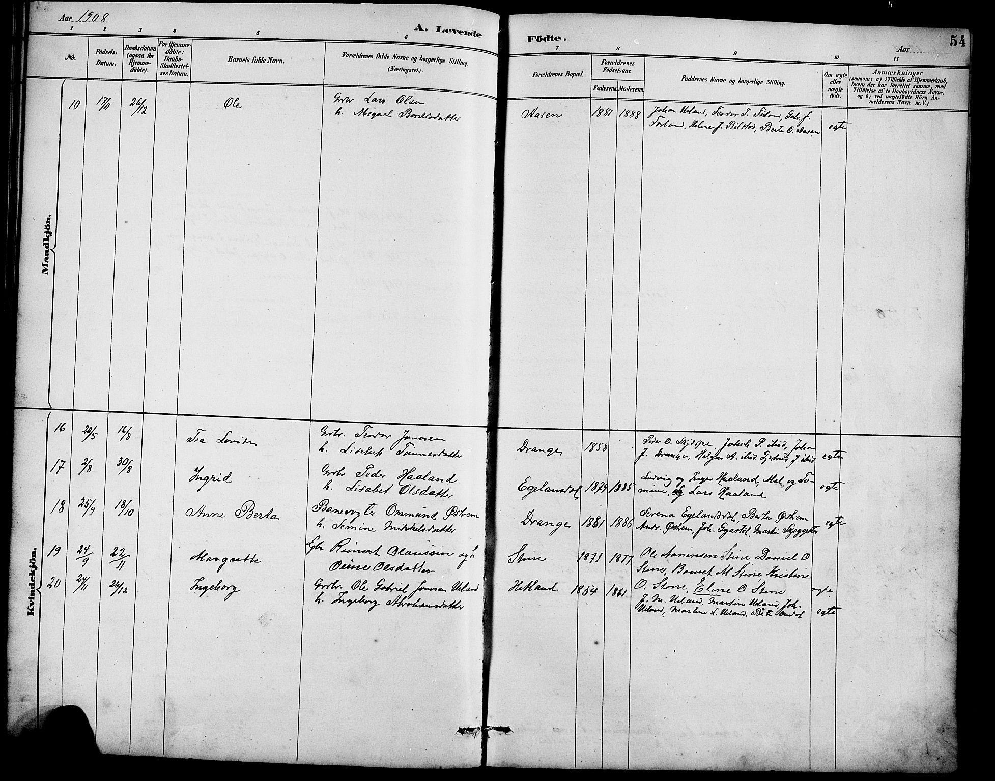 Lund sokneprestkontor, AV/SAST-A-101809/S07/L0007: Klokkerbok nr. B 7, 1890-1925, s. 54
