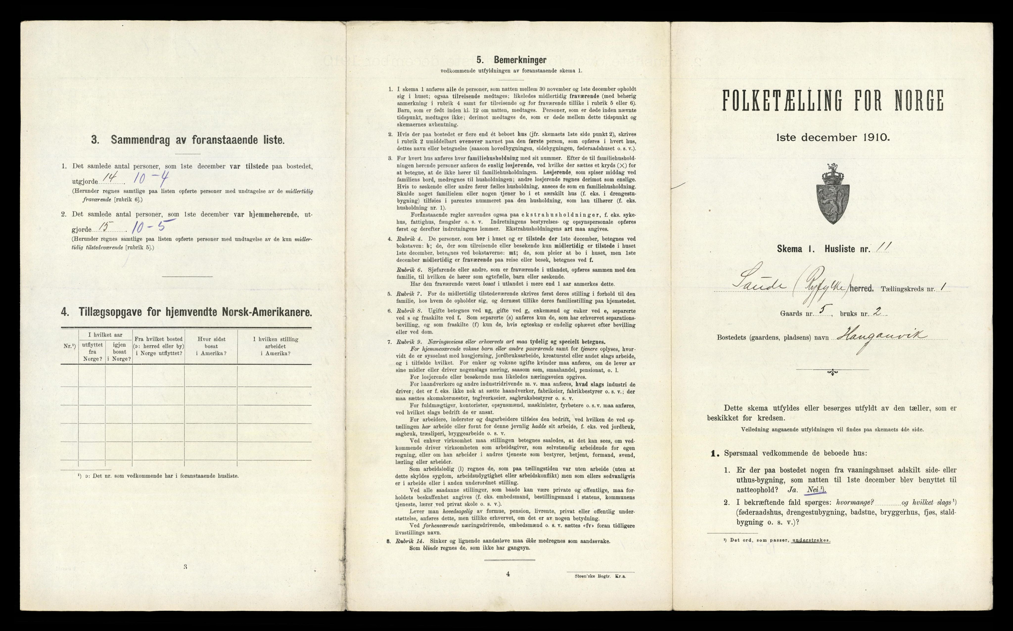 RA, Folketelling 1910 for 1135 Sauda herred, 1910, s. 52