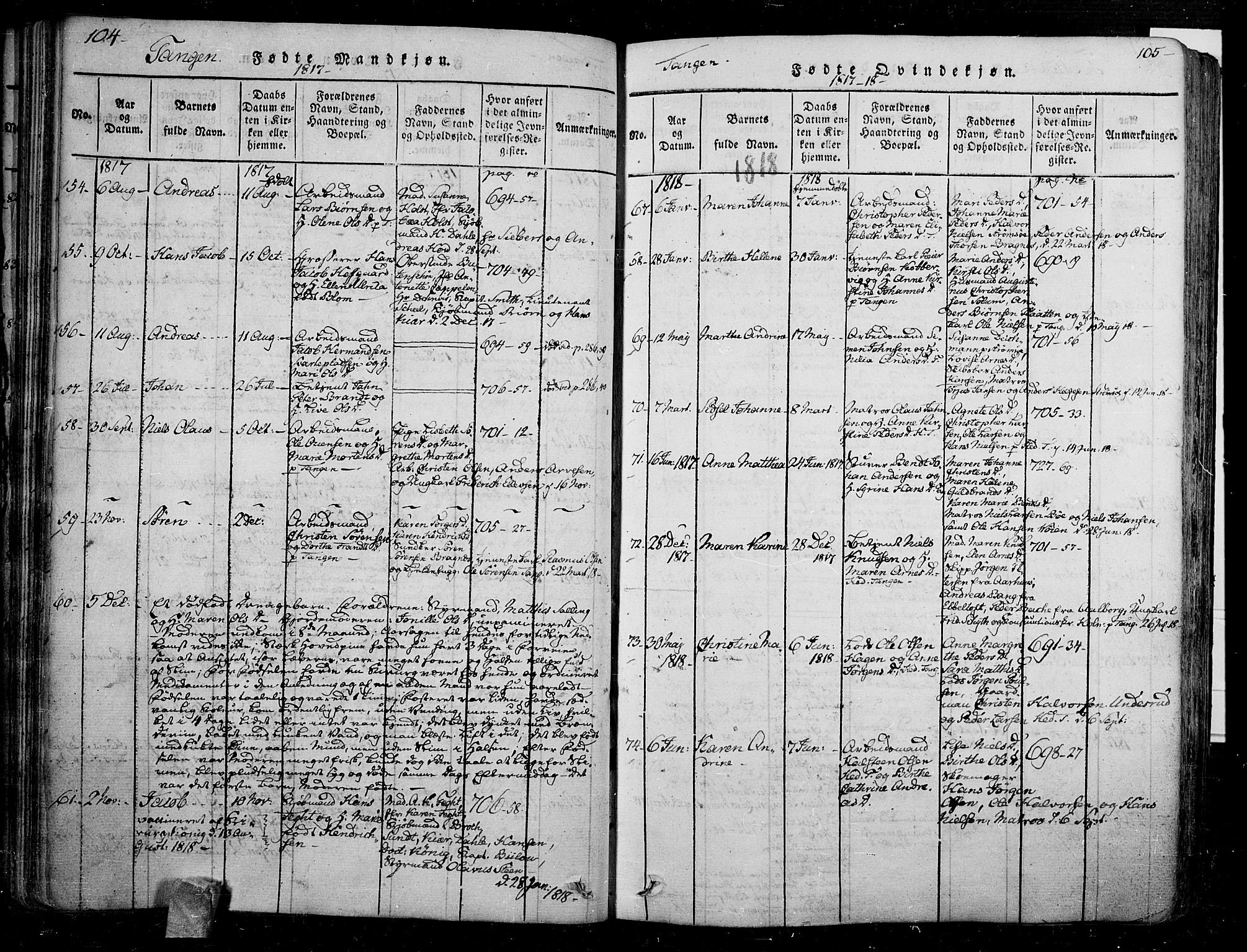Skoger kirkebøker, SAKO/A-59/F/Fa/L0002: Ministerialbok nr. I 2 /2, 1814-1842, s. 104-105