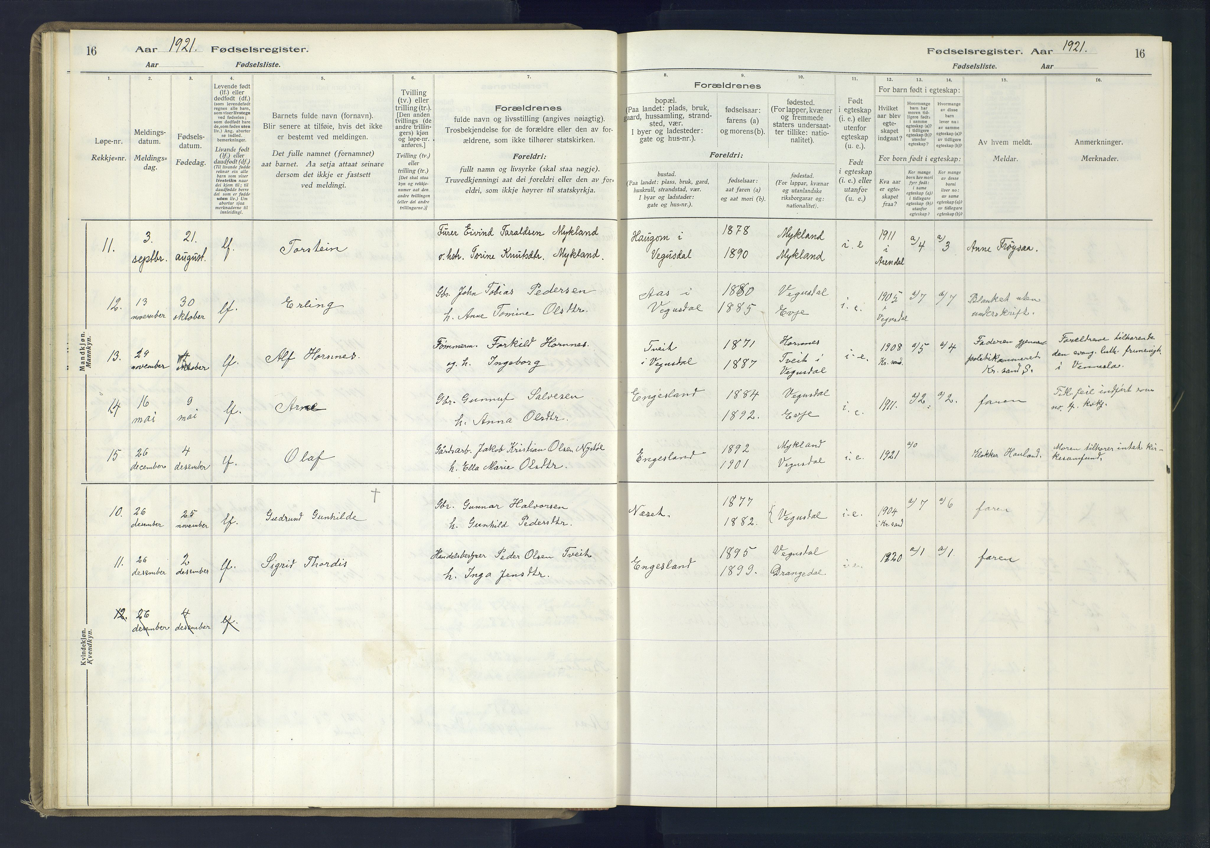 Herefoss sokneprestkontor, AV/SAK-1111-0019/J/Ja/L0002: Fødselsregister nr. II.6.11, 1916-1982, s. 16