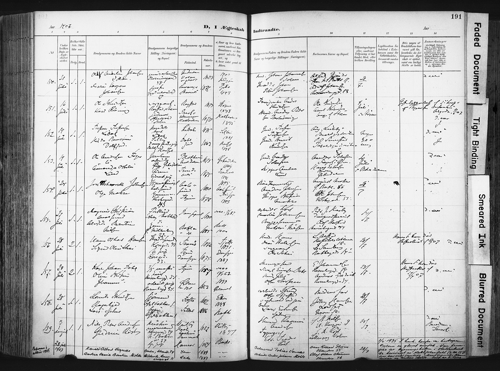 Ministerialprotokoller, klokkerbøker og fødselsregistre - Sør-Trøndelag, SAT/A-1456/604/L0201: Ministerialbok nr. 604A21, 1901-1911, s. 191
