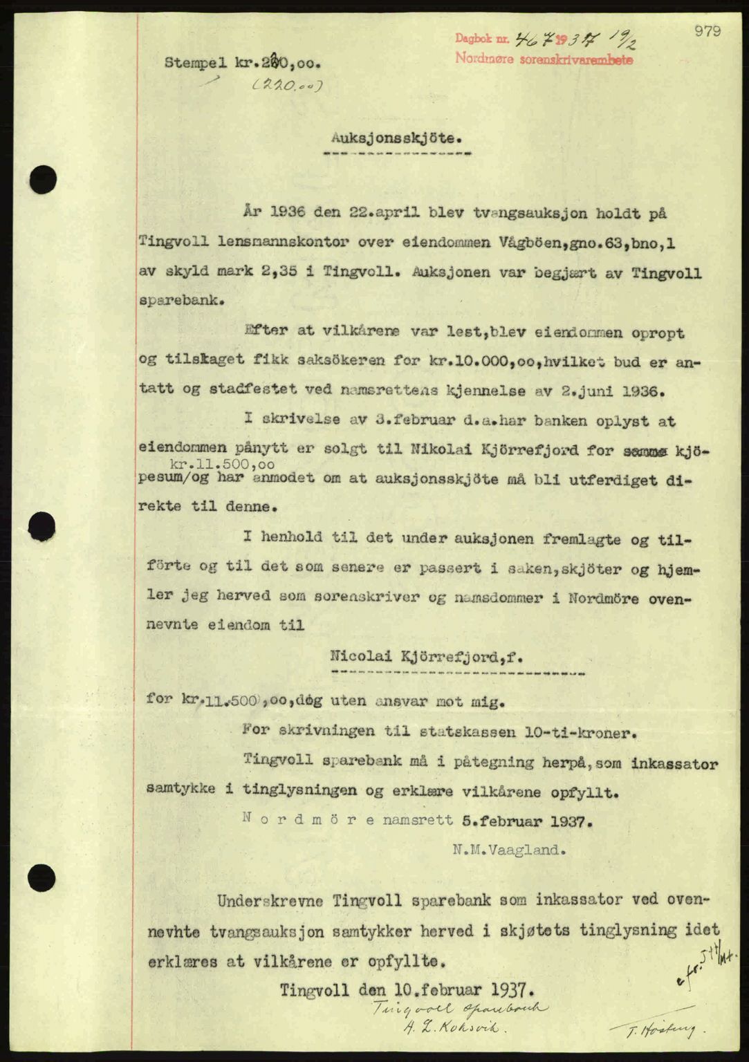 Nordmøre sorenskriveri, SAT/A-4132/1/2/2Ca: Pantebok nr. A80, 1936-1937, Dagboknr: 467/1937