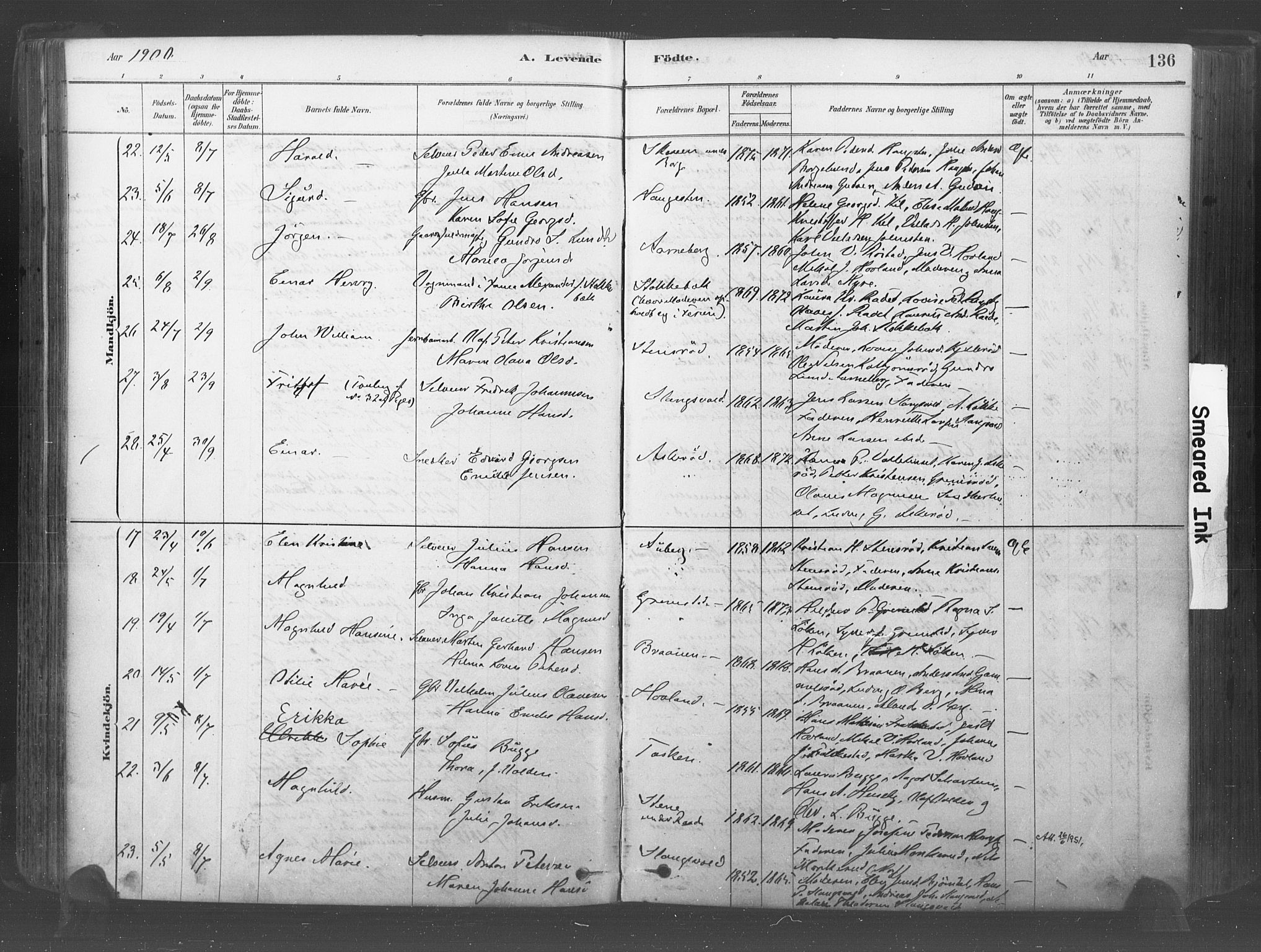 Råde prestekontor kirkebøker, AV/SAO-A-2009/F/Fa/L0007: Ministerialbok nr. 7, 1878-1902, s. 136