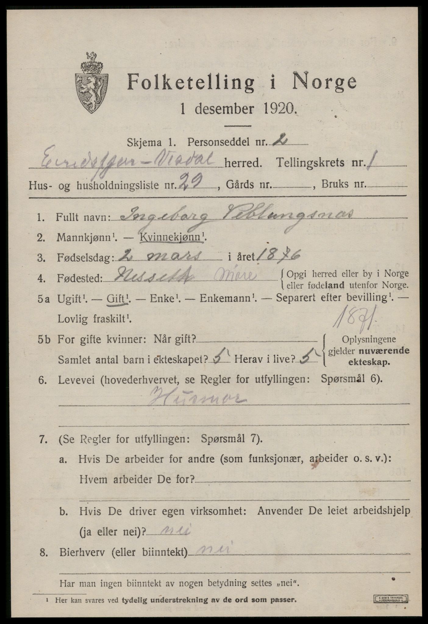 SAT, Folketelling 1920 for 1542 Eresfjord og Vistdal herred, 1920, s. 927