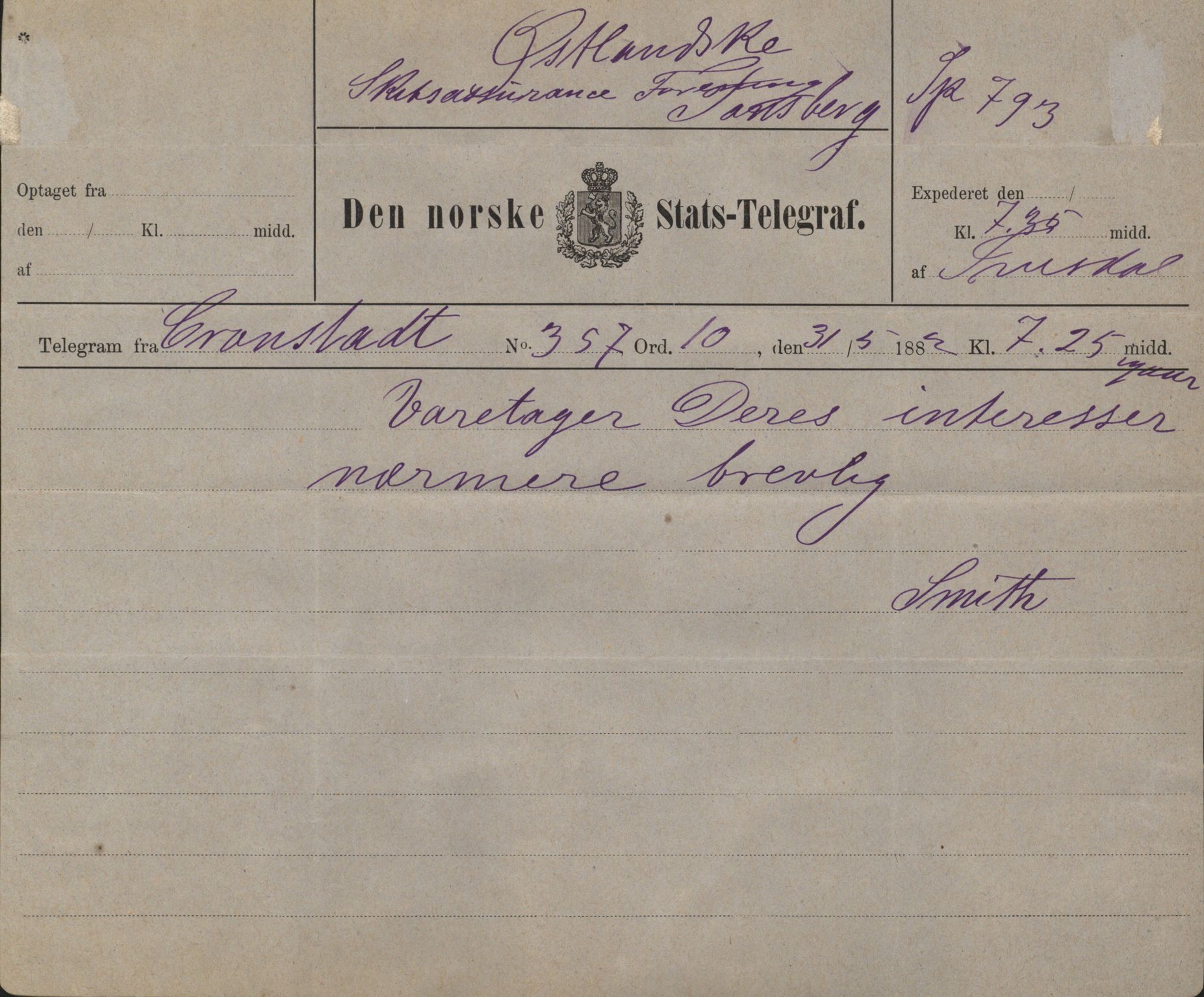 Pa 63 - Østlandske skibsassuranceforening, VEMU/A-1079/G/Ga/L0014/0012: Havaridokumenter / Sophie, Andover, Alliance, Anna, 1882, s. 7