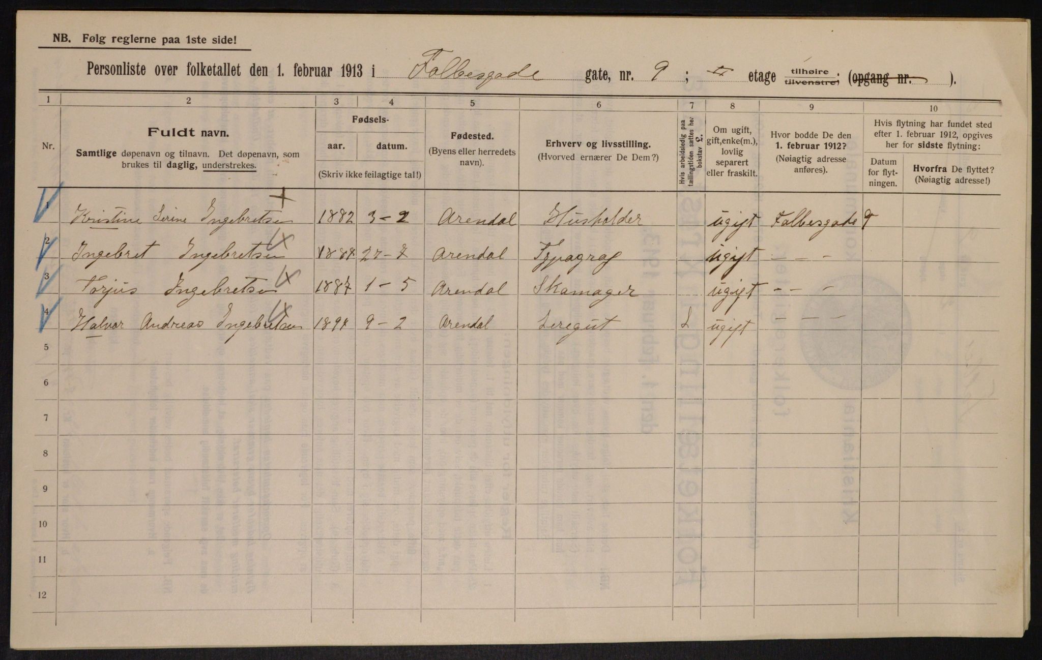 OBA, Kommunal folketelling 1.2.1913 for Kristiania, 1913, s. 23313