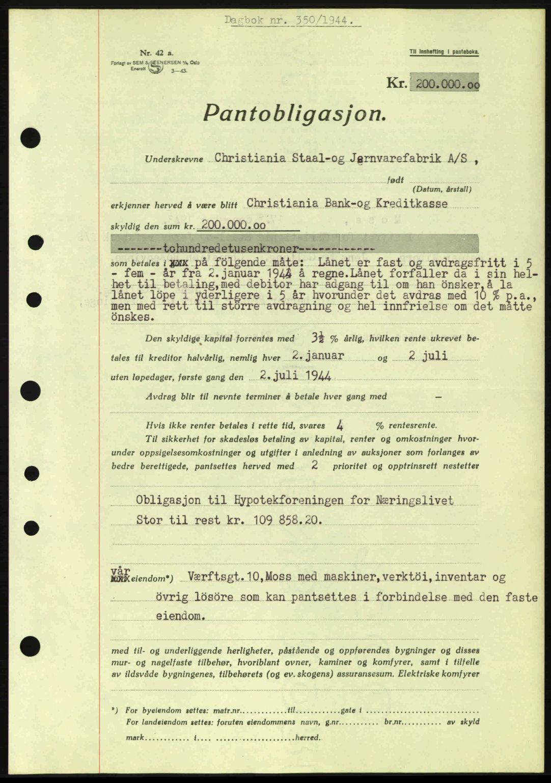 Moss sorenskriveri, SAO/A-10168: Pantebok nr. B13, 1943-1945, Dagboknr: 350/1944