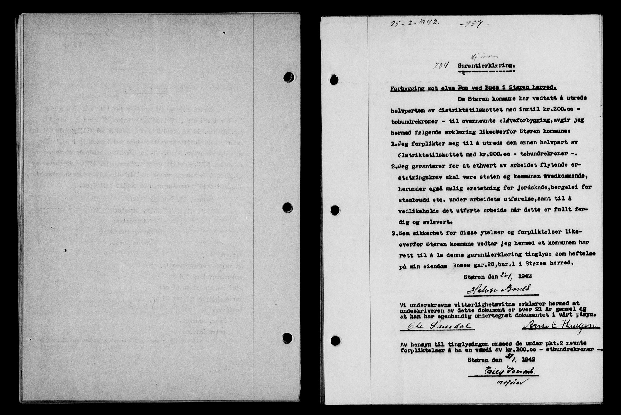 Gauldal sorenskriveri, SAT/A-0014/1/2/2C/L0054: Pantebok nr. 59, 1941-1942, Dagboknr: 284/1942