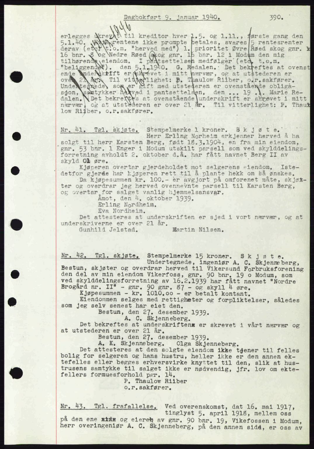 Eiker, Modum og Sigdal sorenskriveri, SAKO/A-123/G/Ga/Gab/L0041: Pantebok nr. A11, 1939-1940, Dagboknr: 41/1940