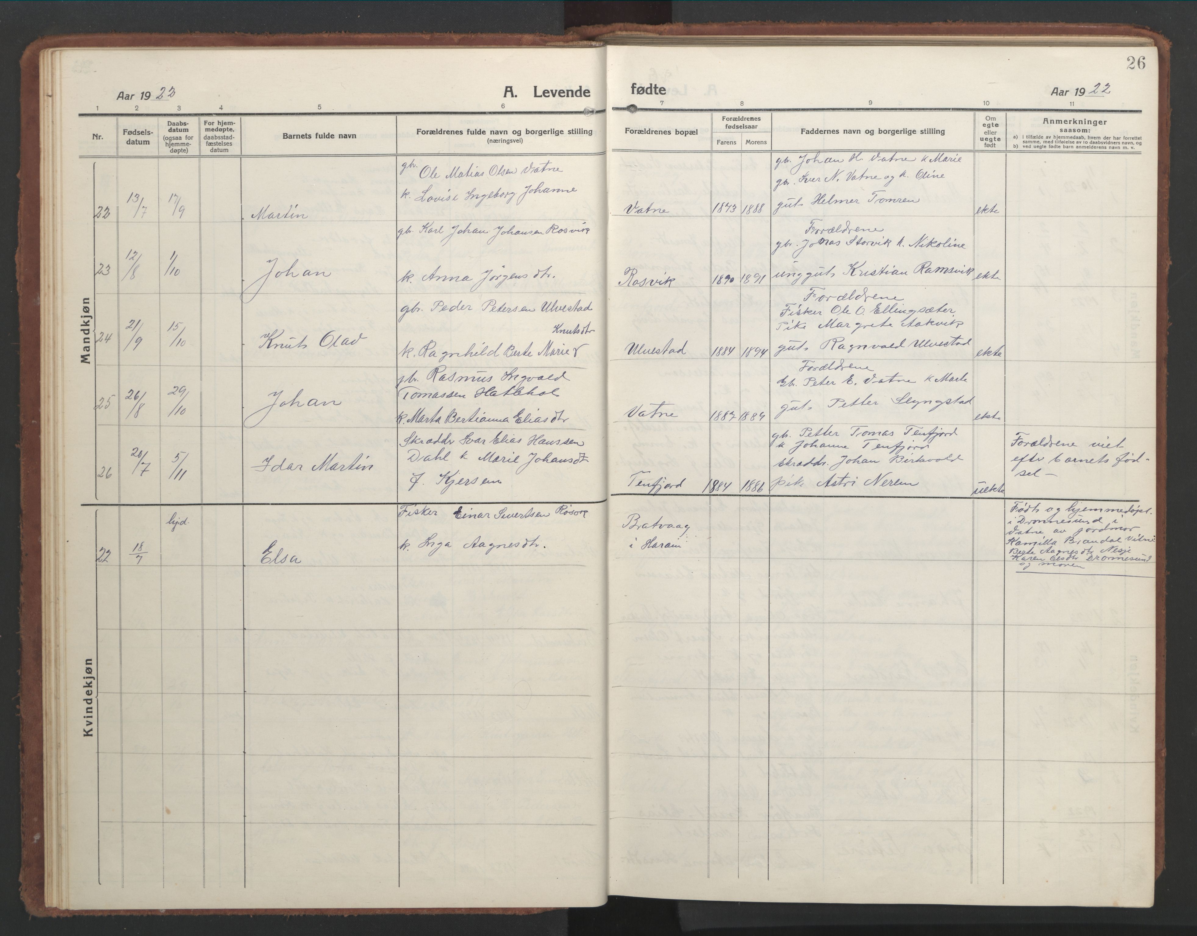 Ministerialprotokoller, klokkerbøker og fødselsregistre - Møre og Romsdal, SAT/A-1454/525/L0378: Klokkerbok nr. 525C04, 1915-1947, s. 26