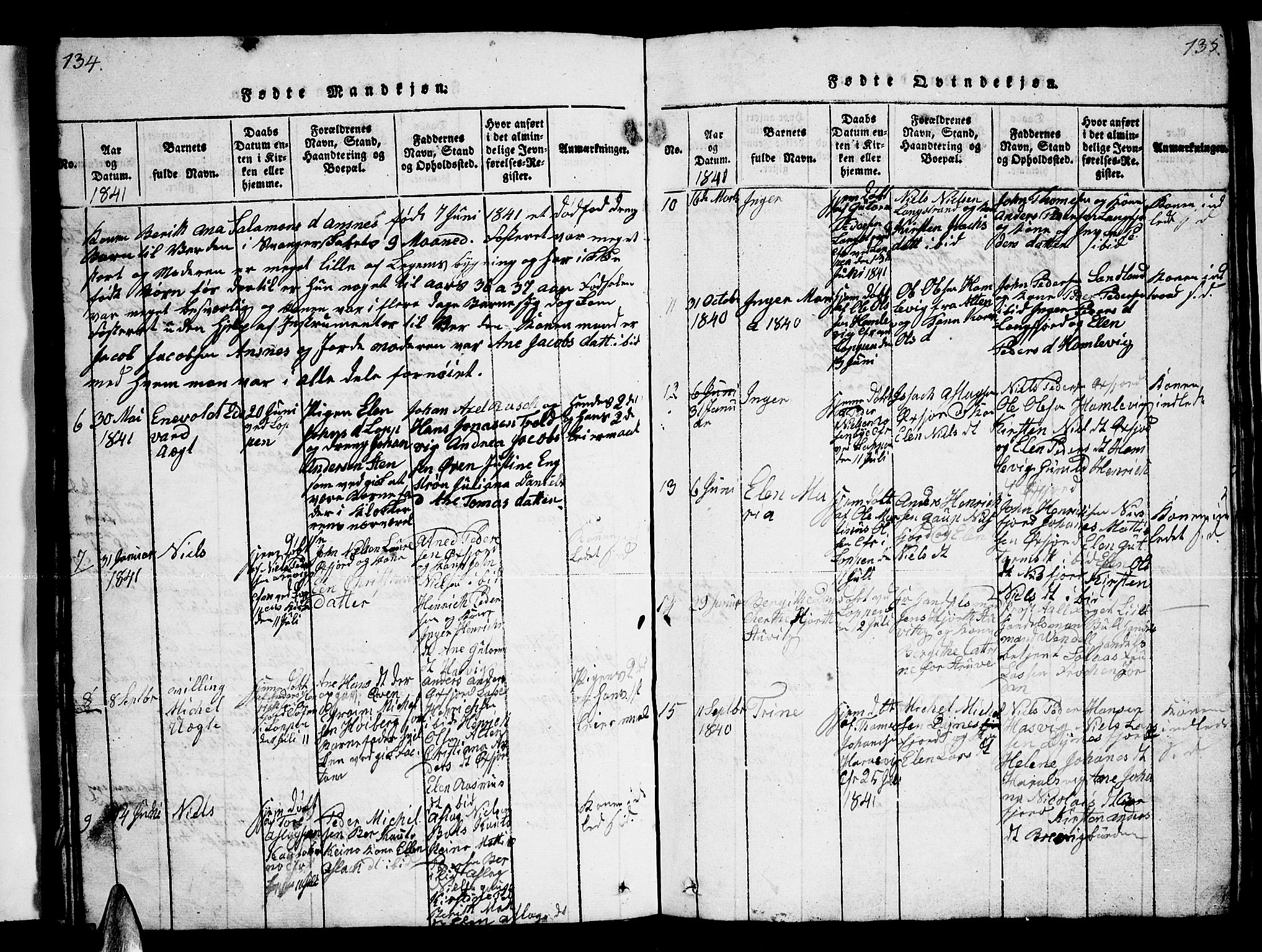 Loppa sokneprestkontor, SATØ/S-1339/H/Hb/L0001klokker: Klokkerbok nr. 1, 1820-1849, s. 134-135