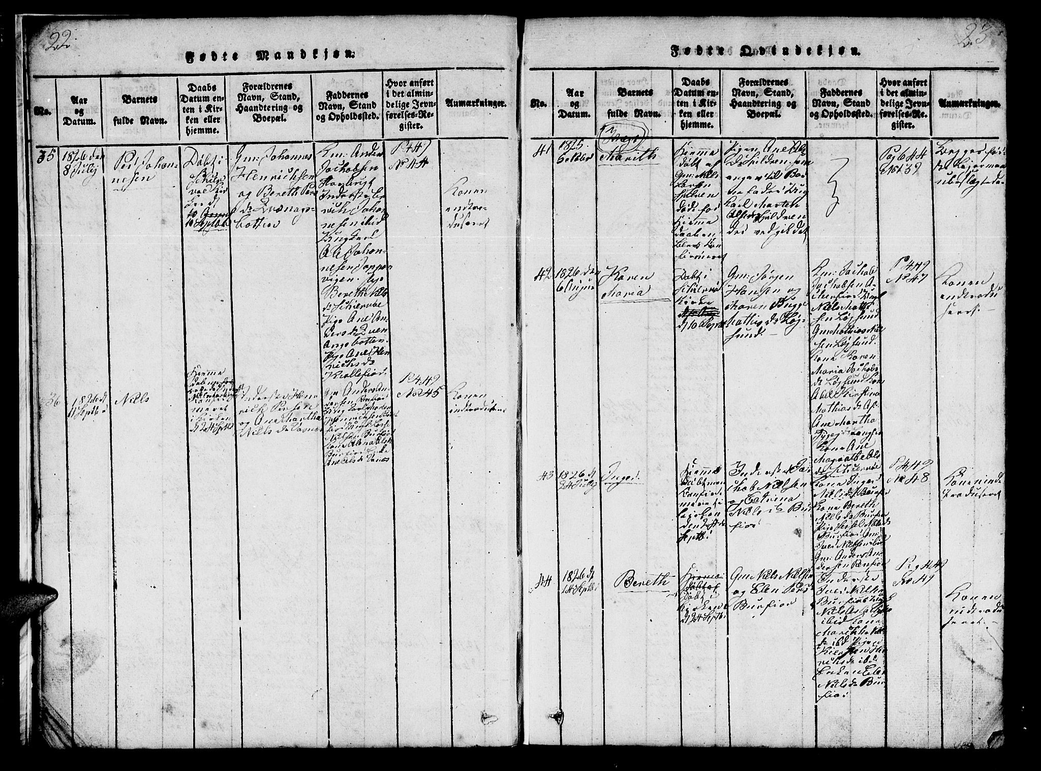 Skjervøy sokneprestkontor, AV/SATØ-S-1300/H/Ha/Hab/L0001klokker: Klokkerbok nr. 1, 1825-1838, s. 22-23