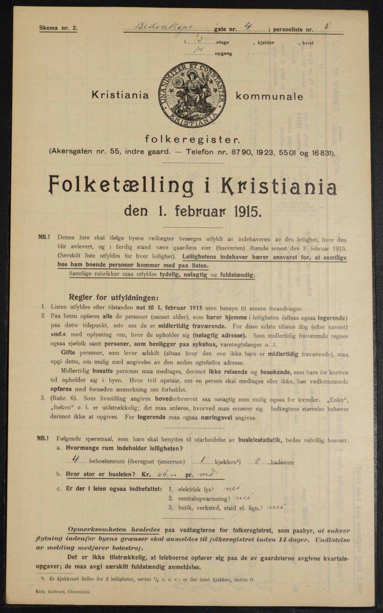 OBA, Kommunal folketelling 1.2.1915 for Kristiania, 1915, s. 4814