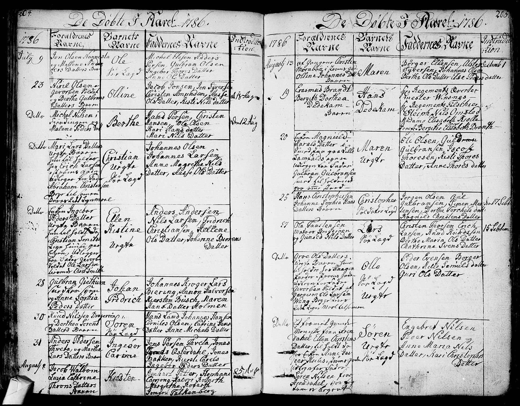 Bragernes kirkebøker, AV/SAKO-A-6/F/Fa/L0006a: Ministerialbok nr. I 6, 1782-1814, s. 204-205