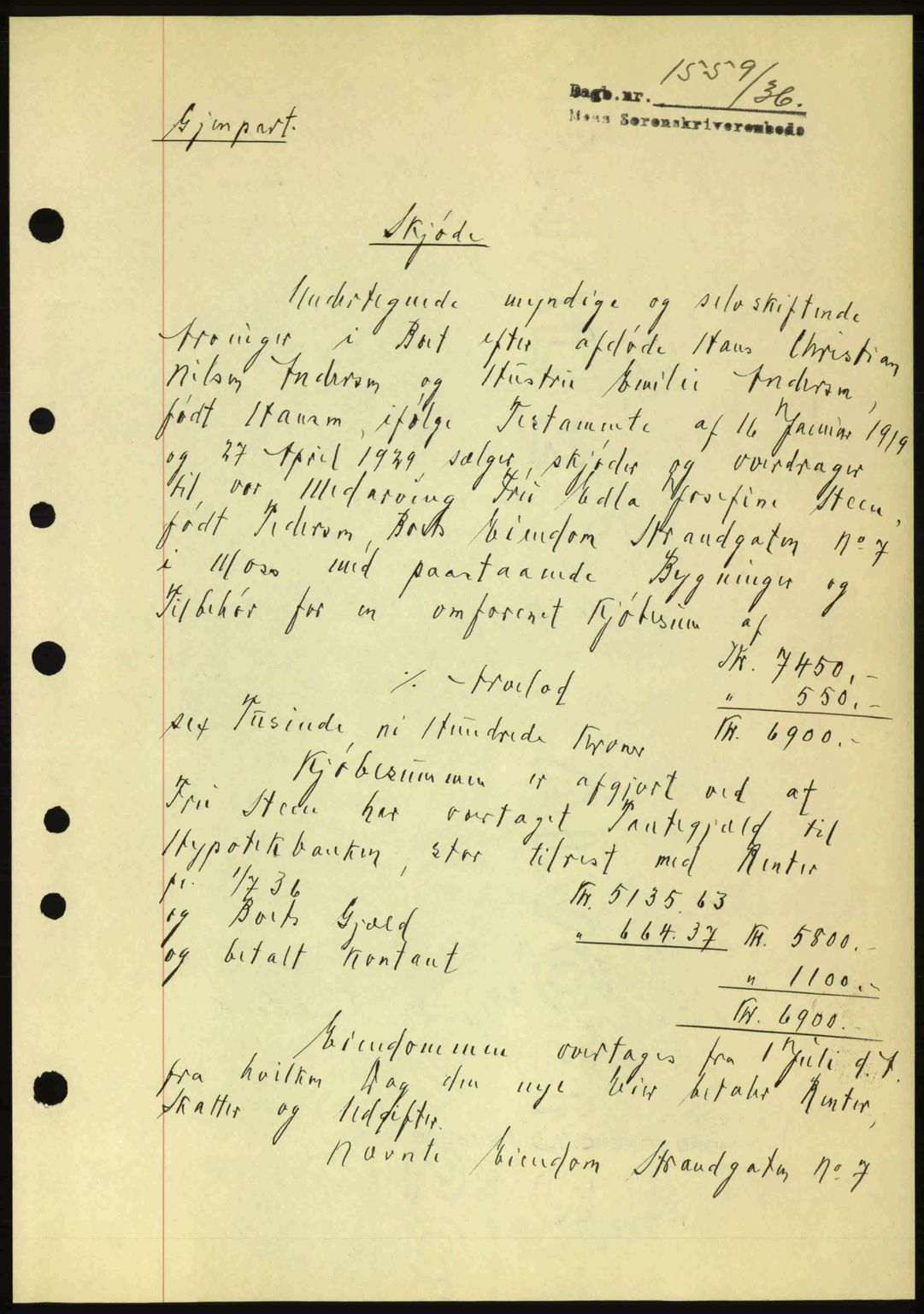 Moss sorenskriveri, SAO/A-10168: Pantebok nr. A1, 1936-1936, Dagboknr: 1559/1936