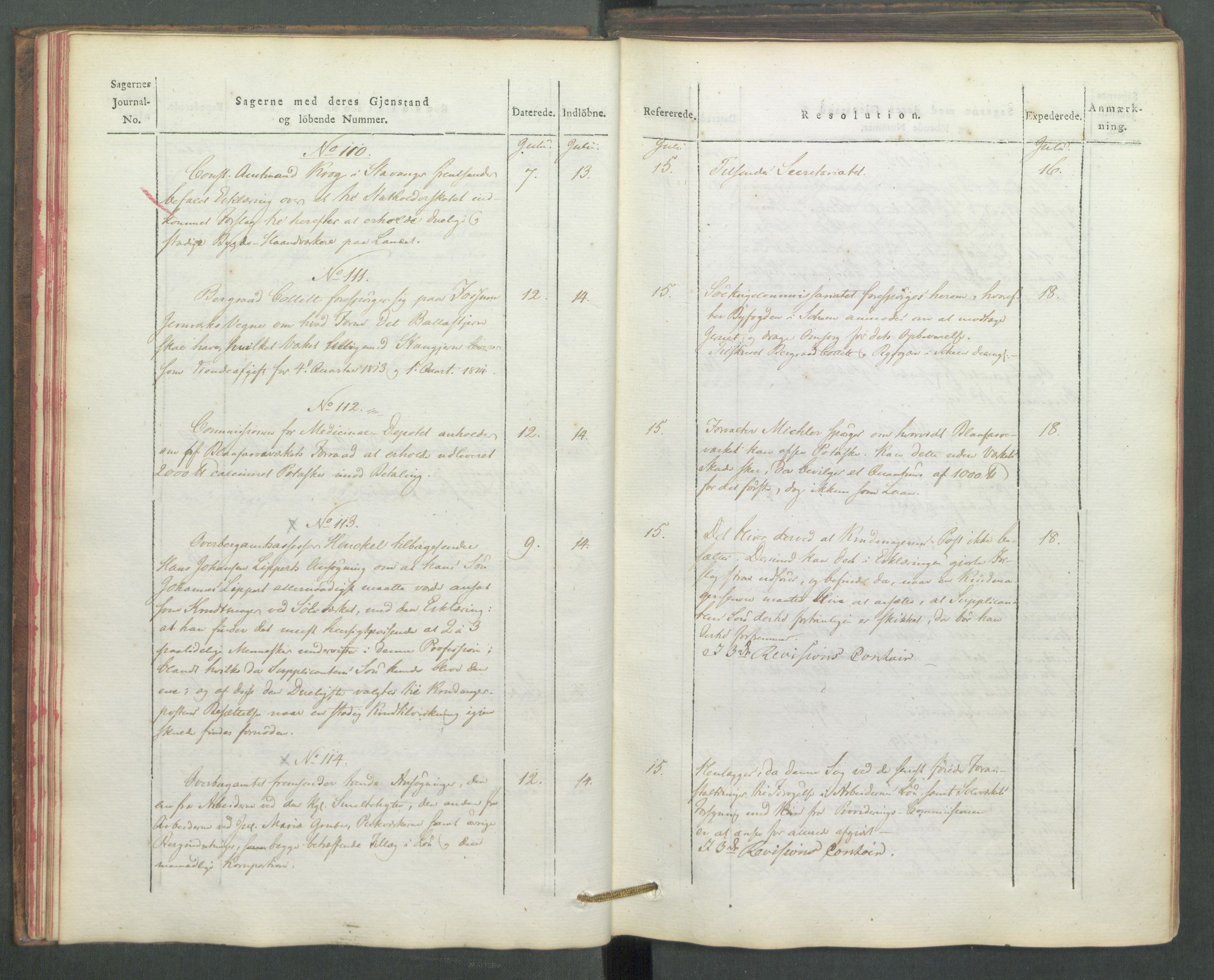 Departementene i 1814, AV/RA-S-3899/Fe/L0054: Journal, 1814