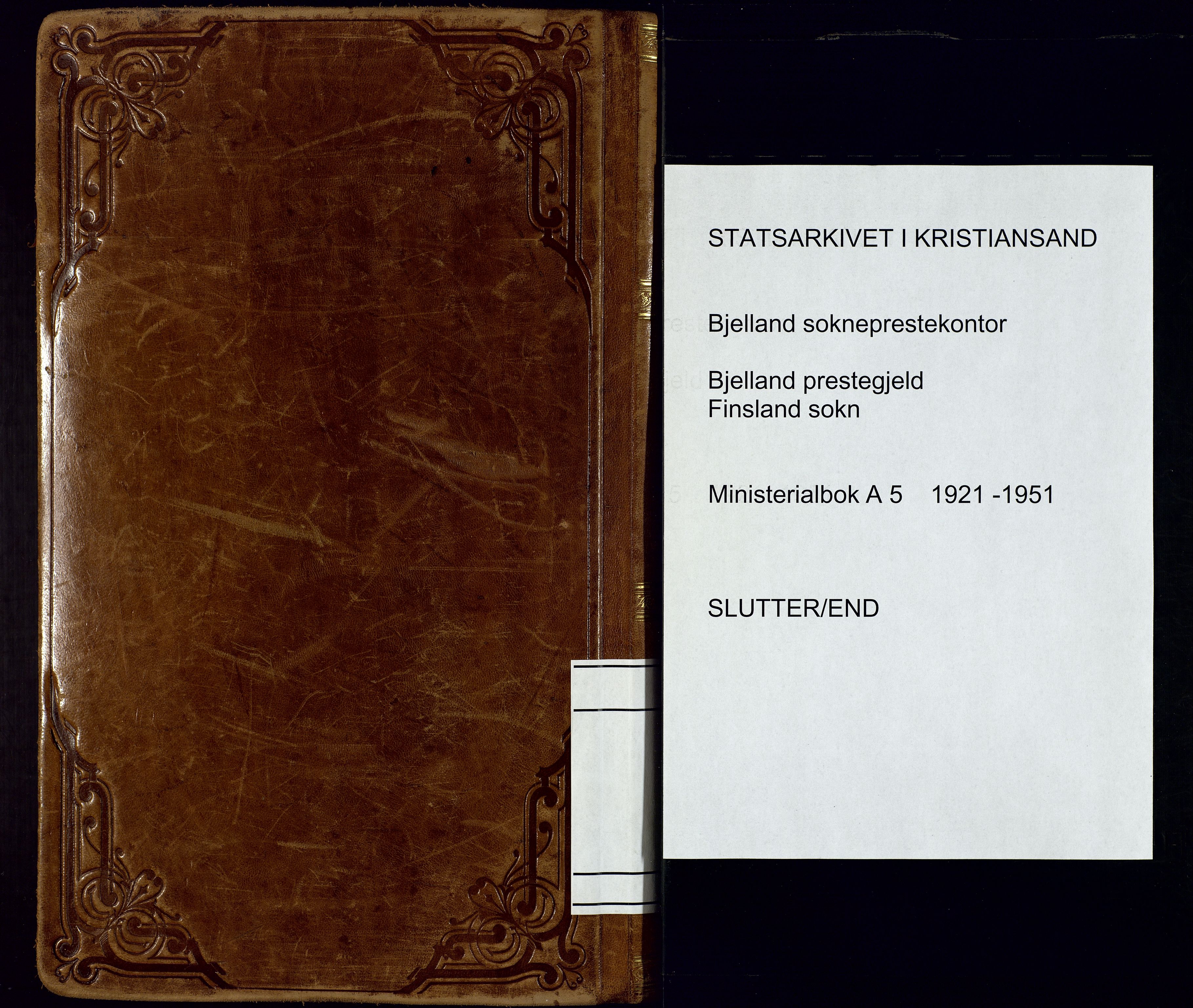 Bjelland sokneprestkontor, SAK/1111-0005/F/Fa/Fab/L0005: Ministerialbok nr. A 5, 1921-1951