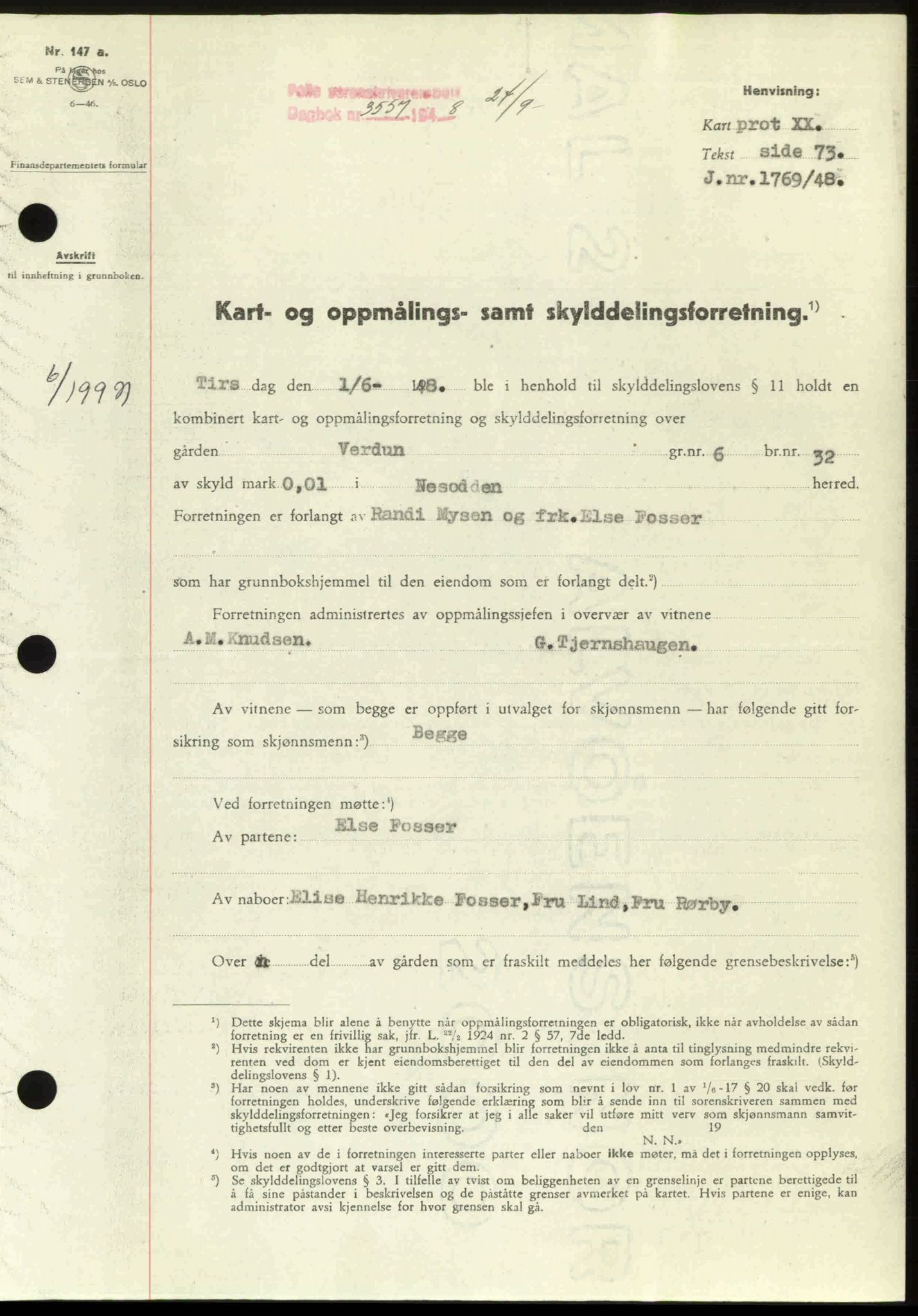 Follo sorenskriveri, SAO/A-10274/G/Ga/Gaa/L0085: Pantebok nr. I 85, 1948-1948, Dagboknr: 3557/1948