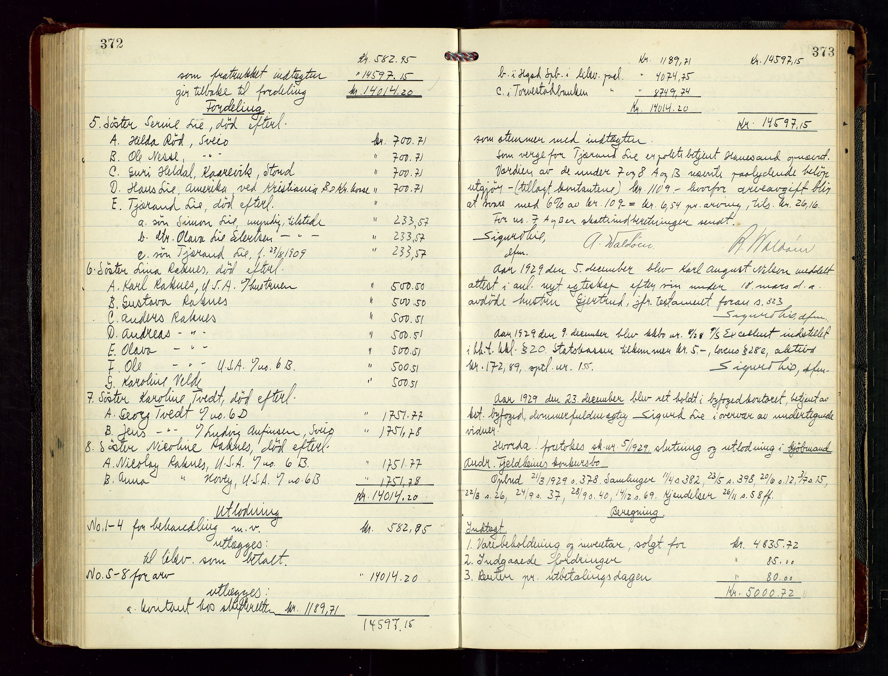 Haugesund tingrett, AV/SAST-A-101415/01/IV/IVD/L0004: Skifteutlodningsprotokoll, med register, 1924-1931, s. 372-373