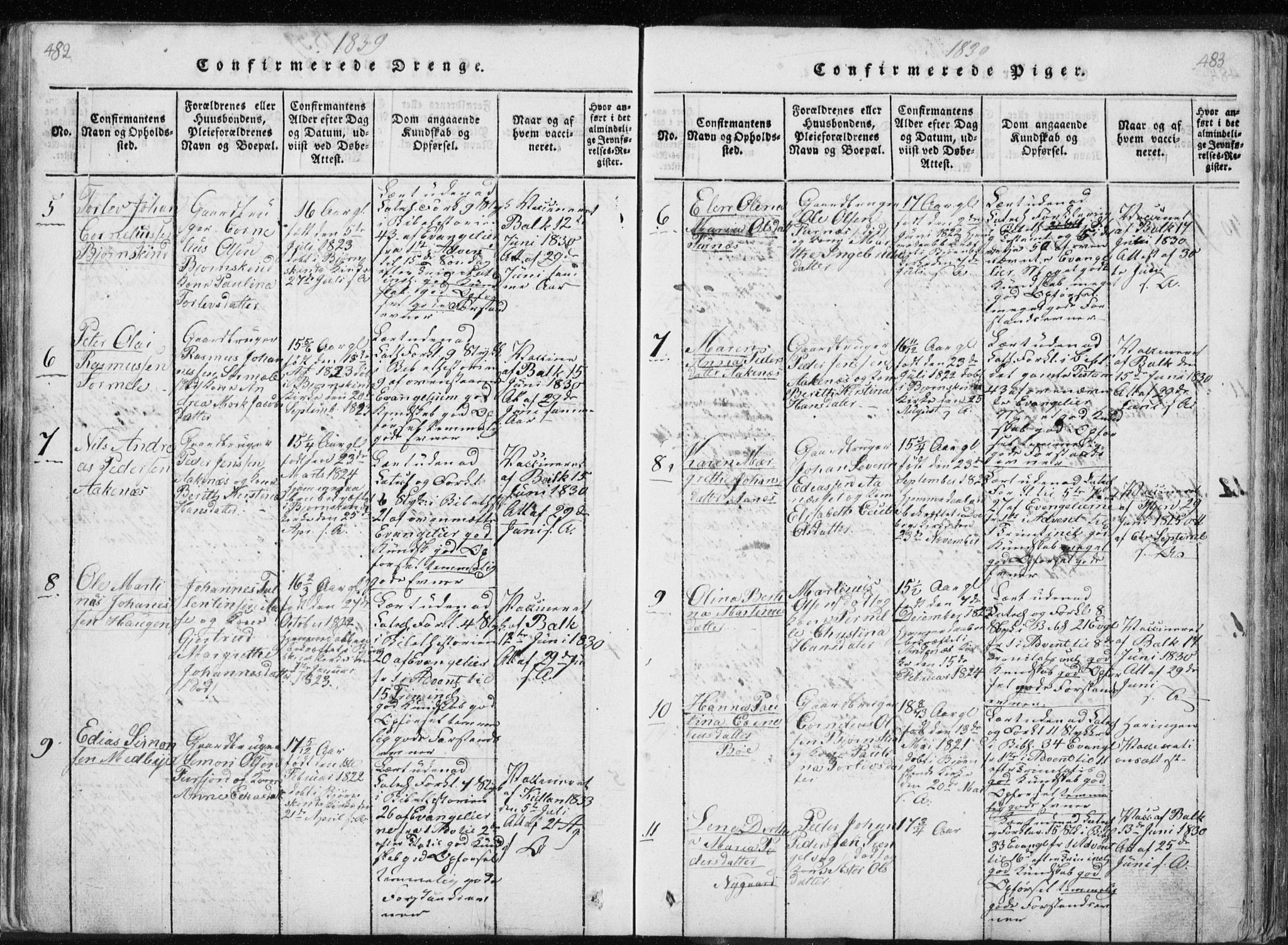 Ministerialprotokoller, klokkerbøker og fødselsregistre - Nordland, AV/SAT-A-1459/897/L1411: Klokkerbok nr. 897C01, 1820-1866, s. 482-483