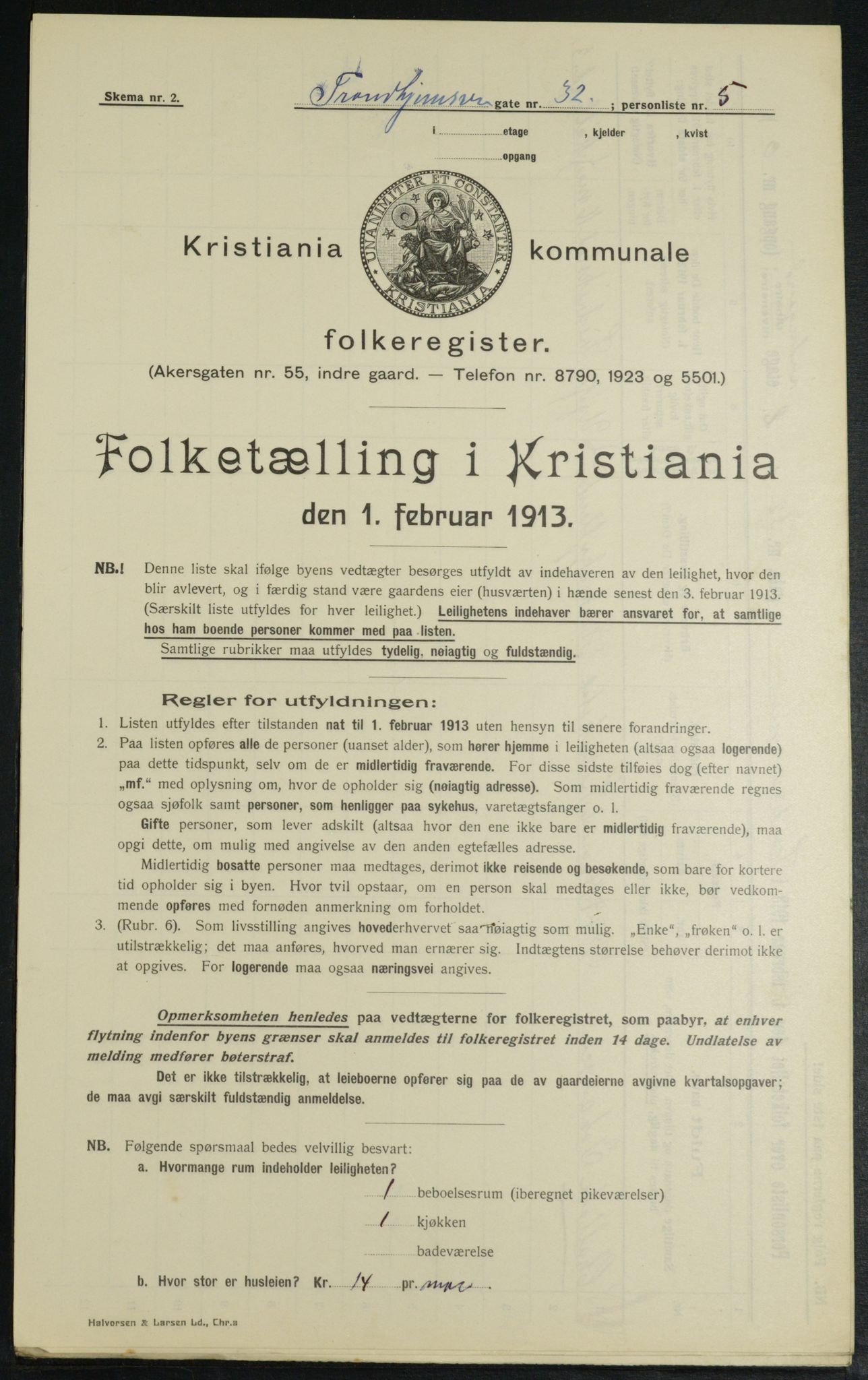 OBA, Kommunal folketelling 1.2.1913 for Kristiania, 1913, s. 116657